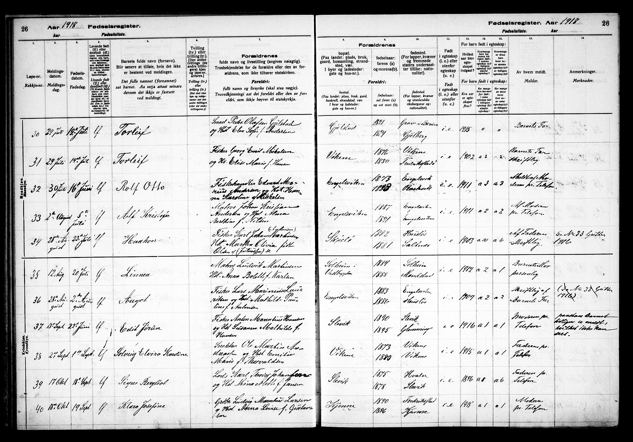 Onsøy prestekontor Kirkebøker, AV/SAO-A-10914/J/Ja/L0001: Birth register no. I 1, 1916-1937, p. 26