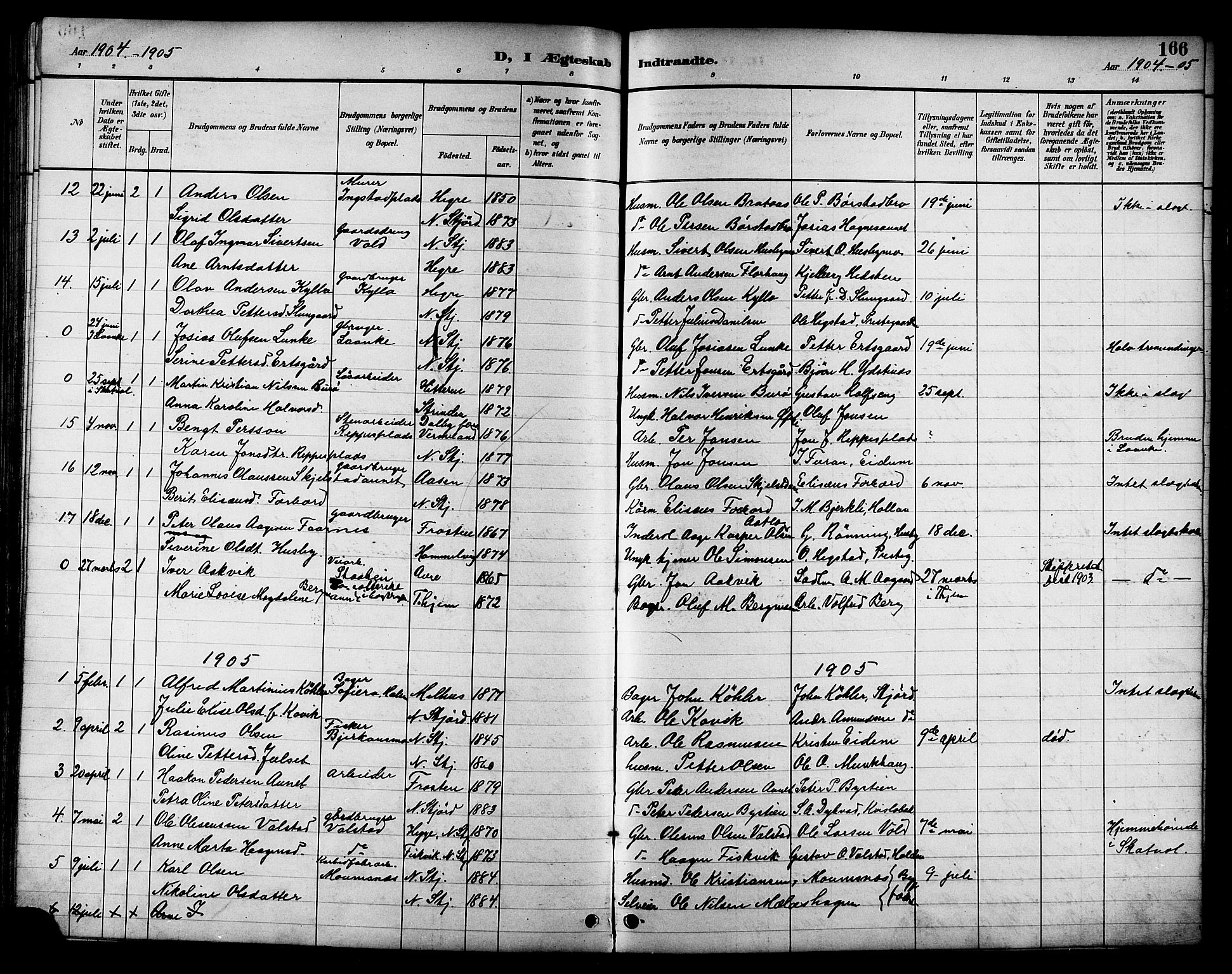 Ministerialprotokoller, klokkerbøker og fødselsregistre - Nord-Trøndelag, AV/SAT-A-1458/709/L0087: Parish register (copy) no. 709C01, 1892-1913, p. 166