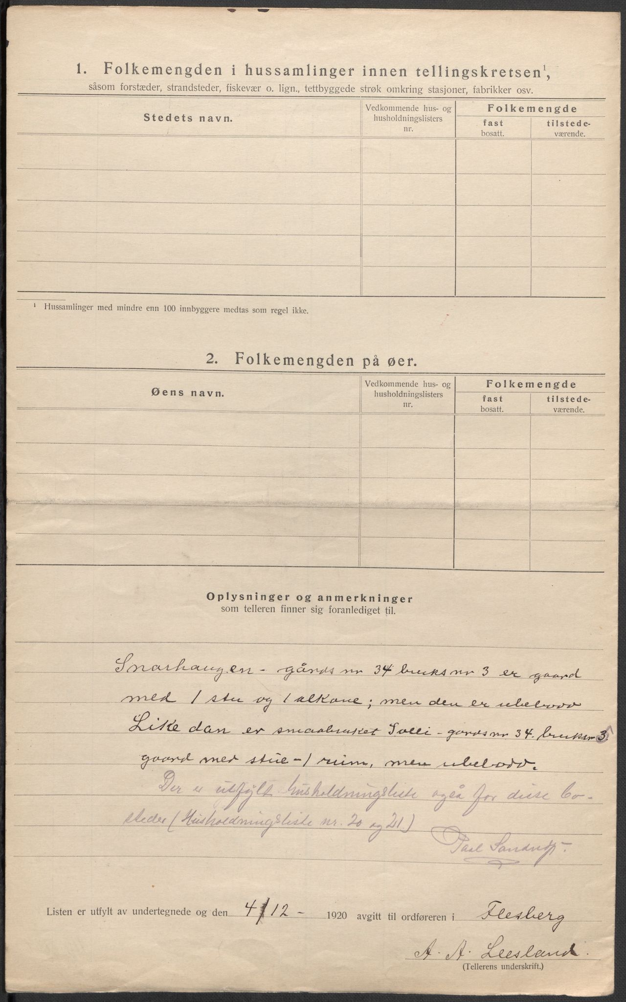 SAKO, 1920 census for Flesberg, 1920, p. 15