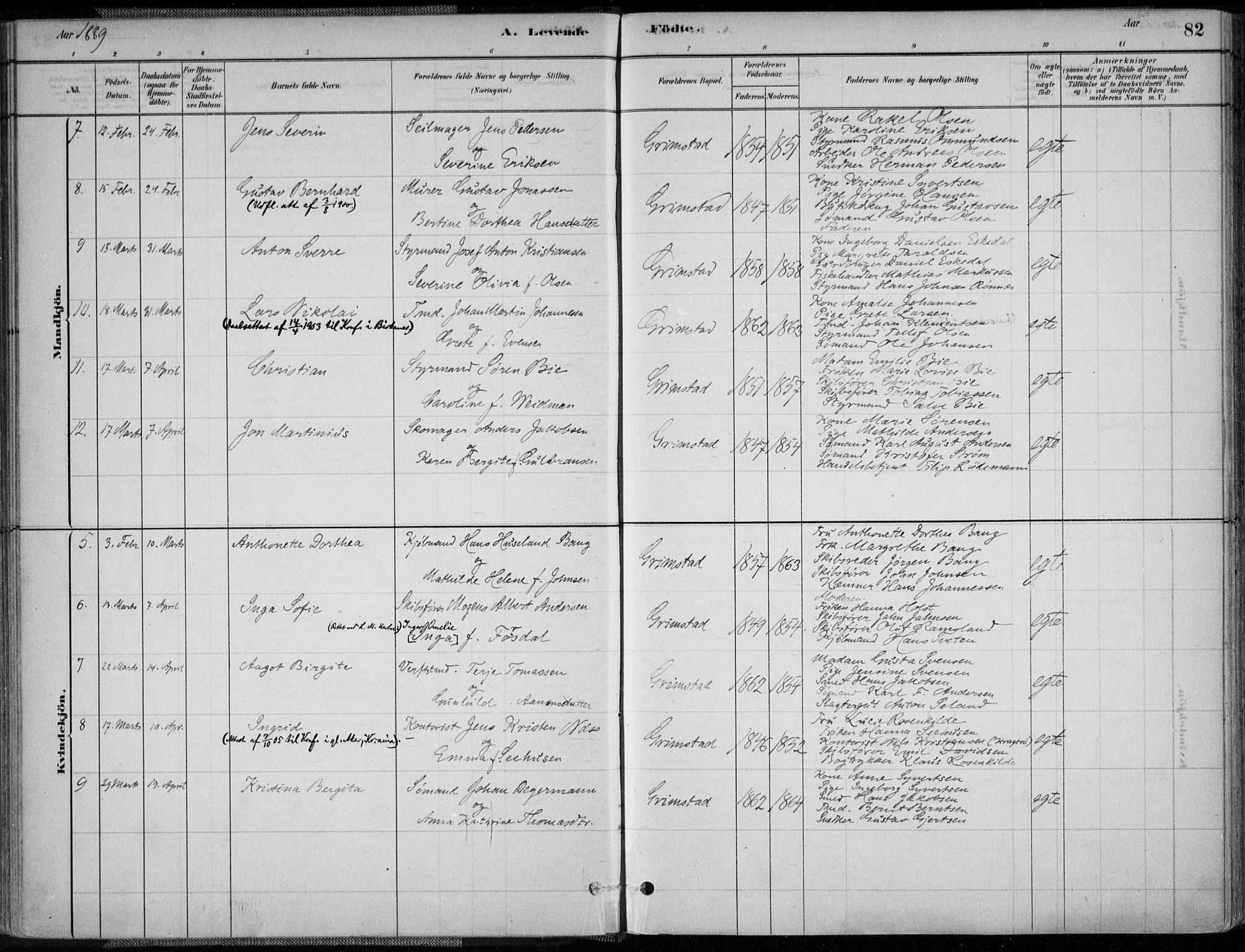 Grimstad sokneprestkontor, AV/SAK-1111-0017/F/Fa/L0003: Parish register (official) no. A 2, 1882-1912, p. 82