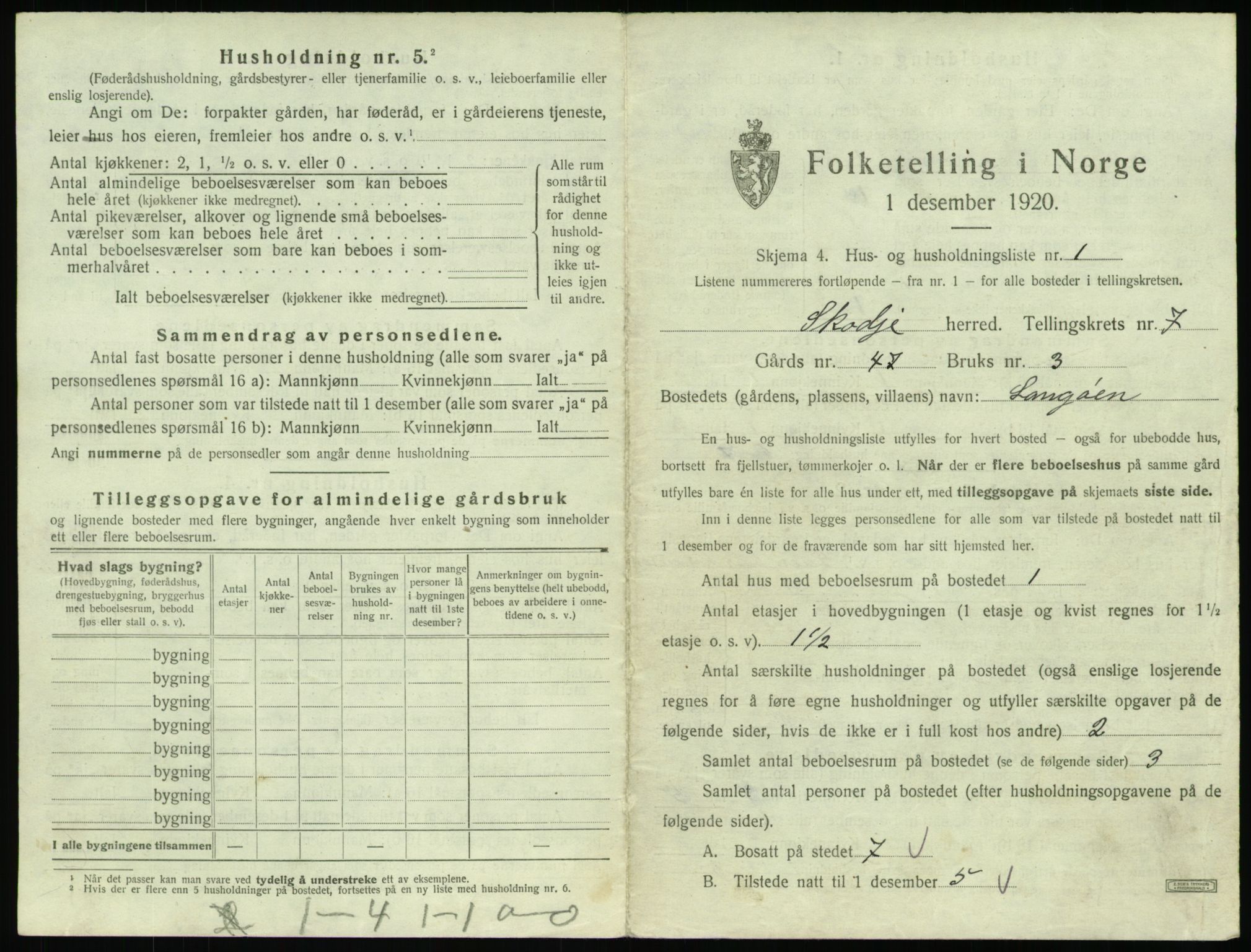 SAT, 1920 census for Skodje, 1920, p. 465