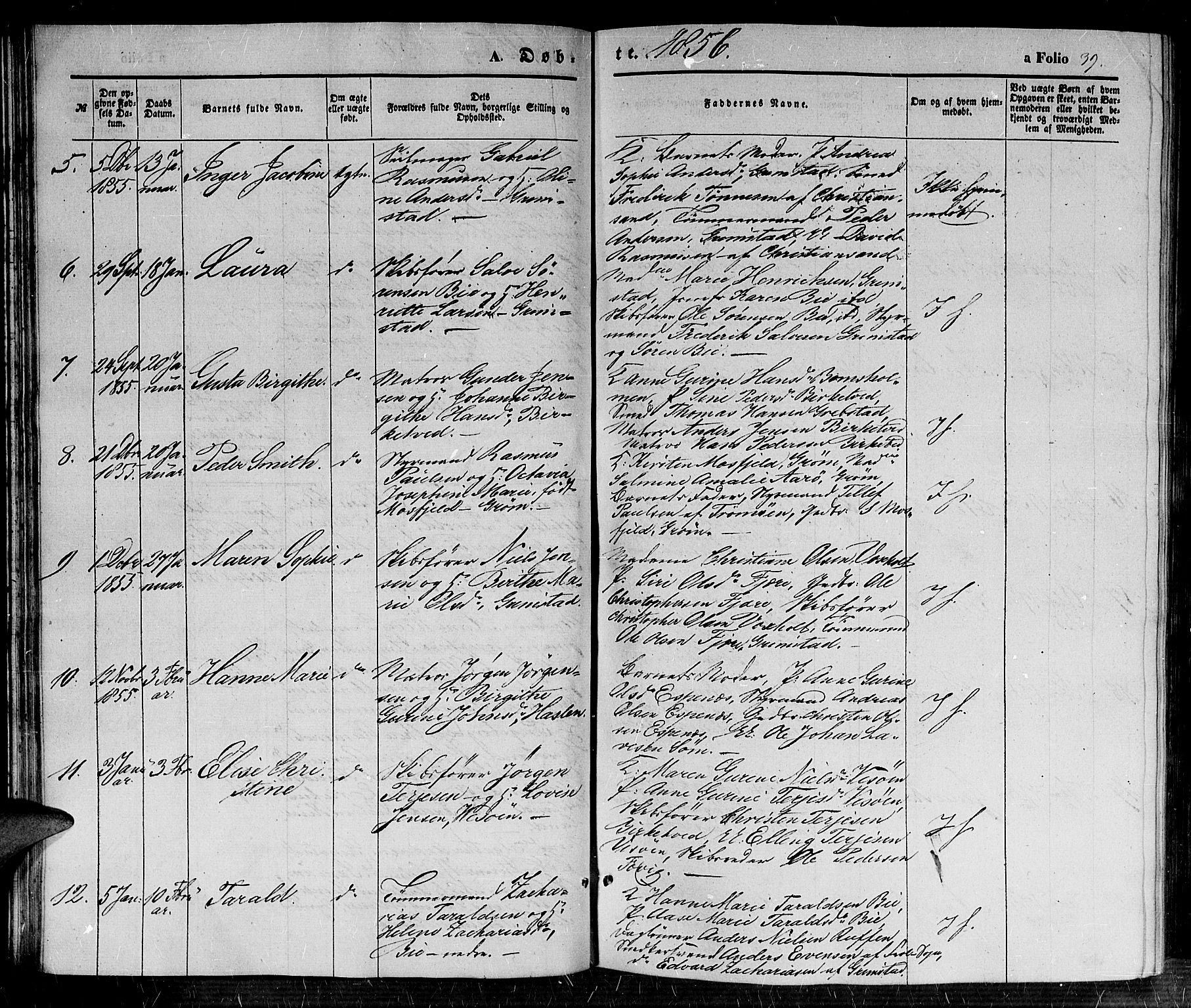 Fjære sokneprestkontor, SAK/1111-0011/F/Fb/L0008: Parish register (copy) no. B 8, 1854-1867, p. 39