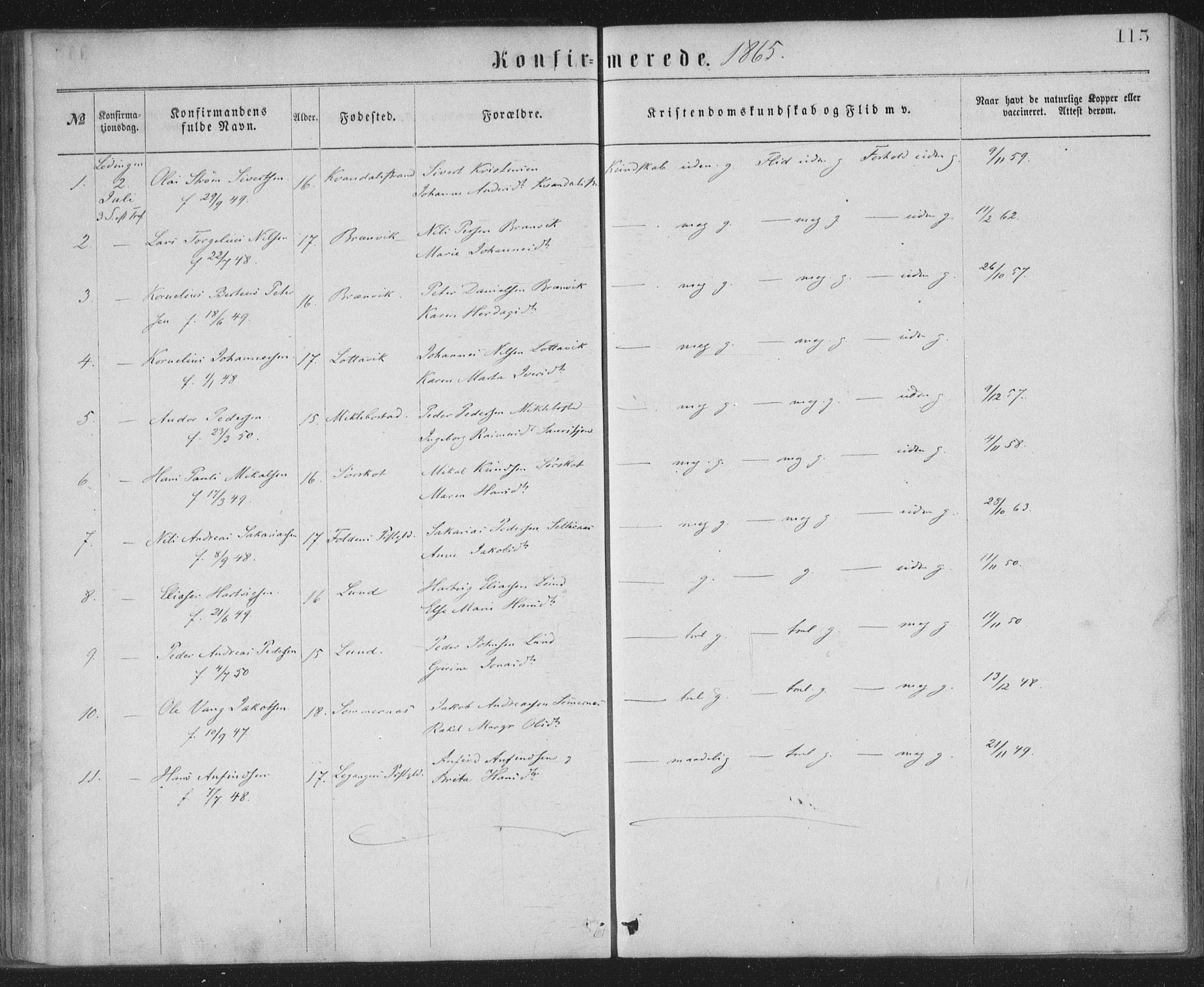 Ministerialprotokoller, klokkerbøker og fødselsregistre - Nordland, AV/SAT-A-1459/855/L0801: Parish register (official) no. 855A09, 1864-1874, p. 115