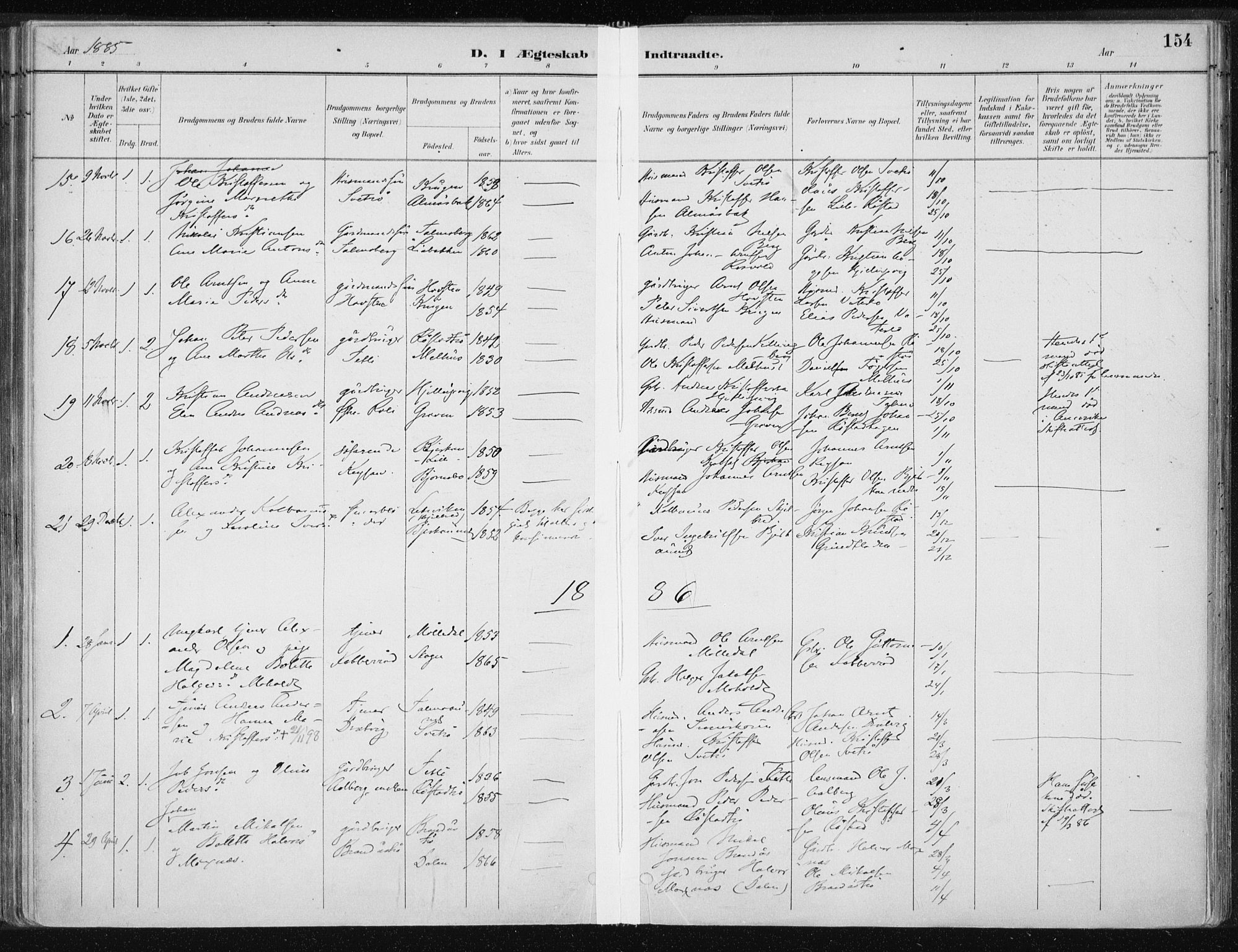 Ministerialprotokoller, klokkerbøker og fødselsregistre - Nord-Trøndelag, SAT/A-1458/701/L0010: Parish register (official) no. 701A10, 1883-1899, p. 154