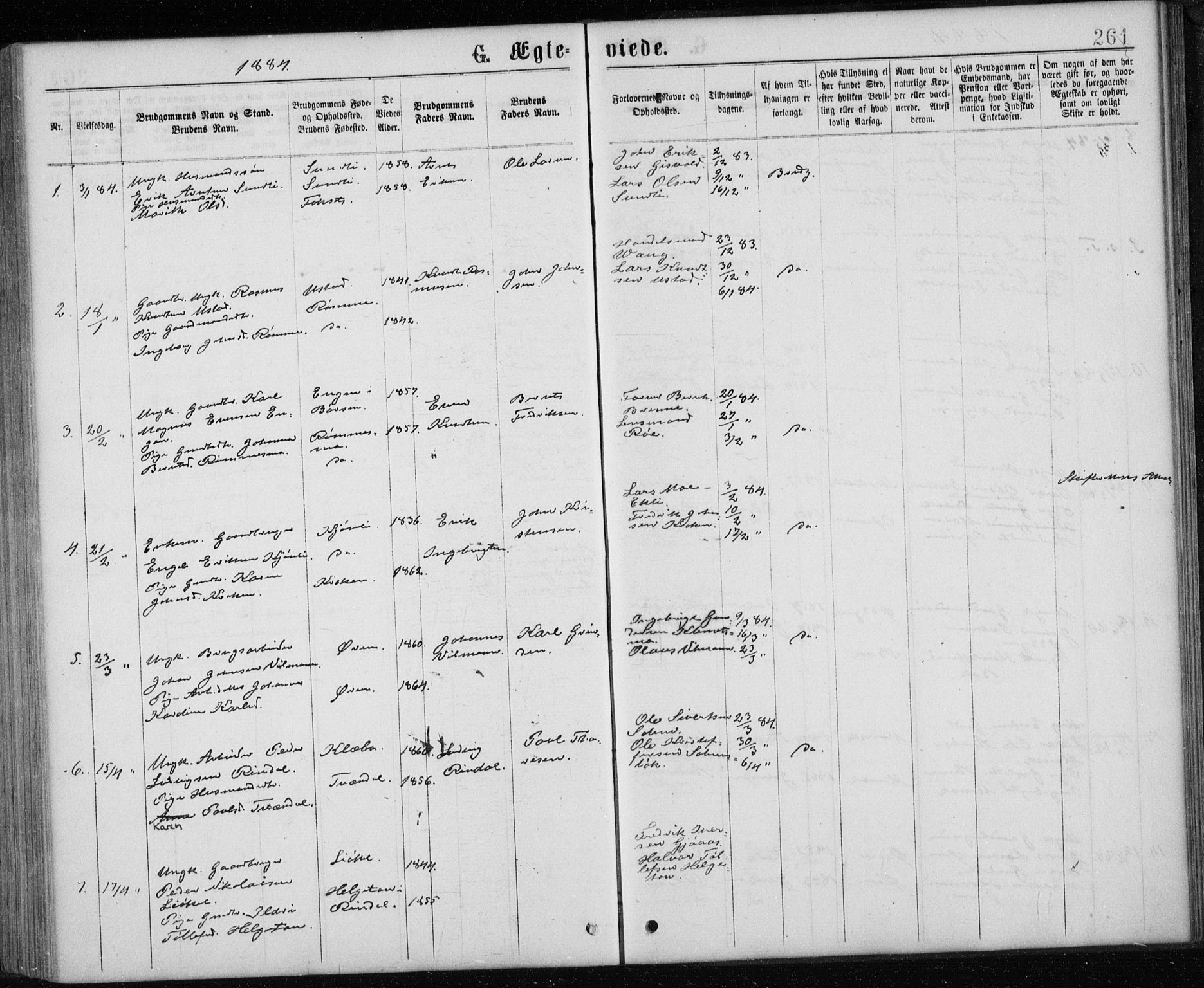 Ministerialprotokoller, klokkerbøker og fødselsregistre - Sør-Trøndelag, SAT/A-1456/668/L0817: Parish register (copy) no. 668C06, 1873-1884, p. 261