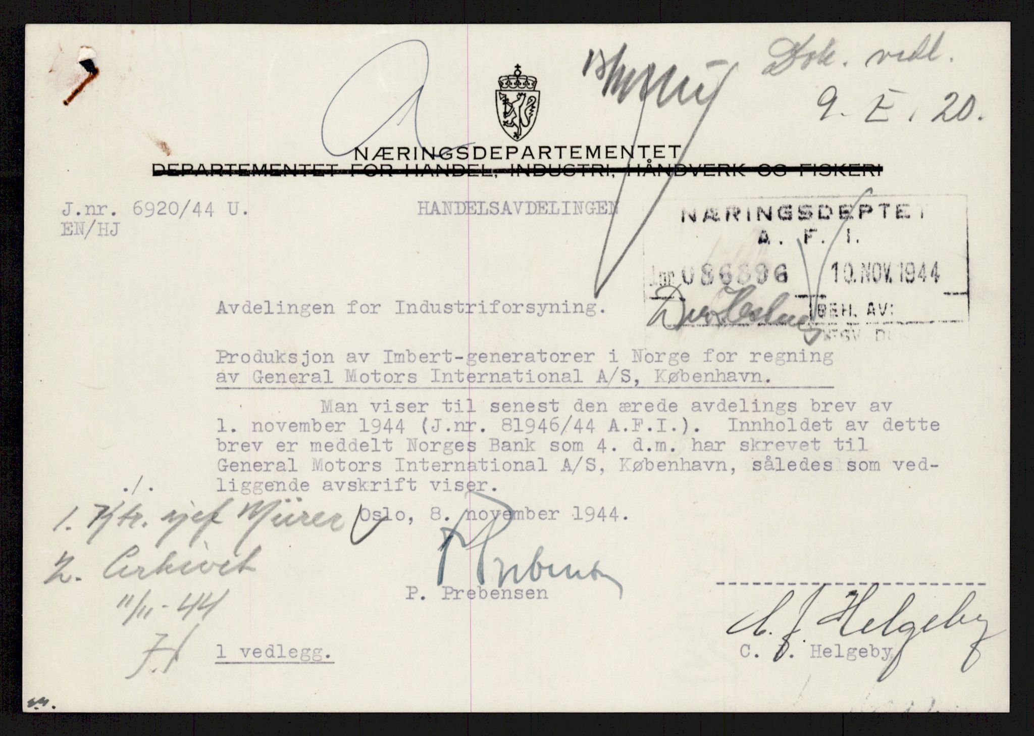 Direktoratet for industriforsyning, Sekretariatet, AV/RA-S-4153/D/Df/L0056: 9. Metallkontoret, 1940-1945, p. 1518