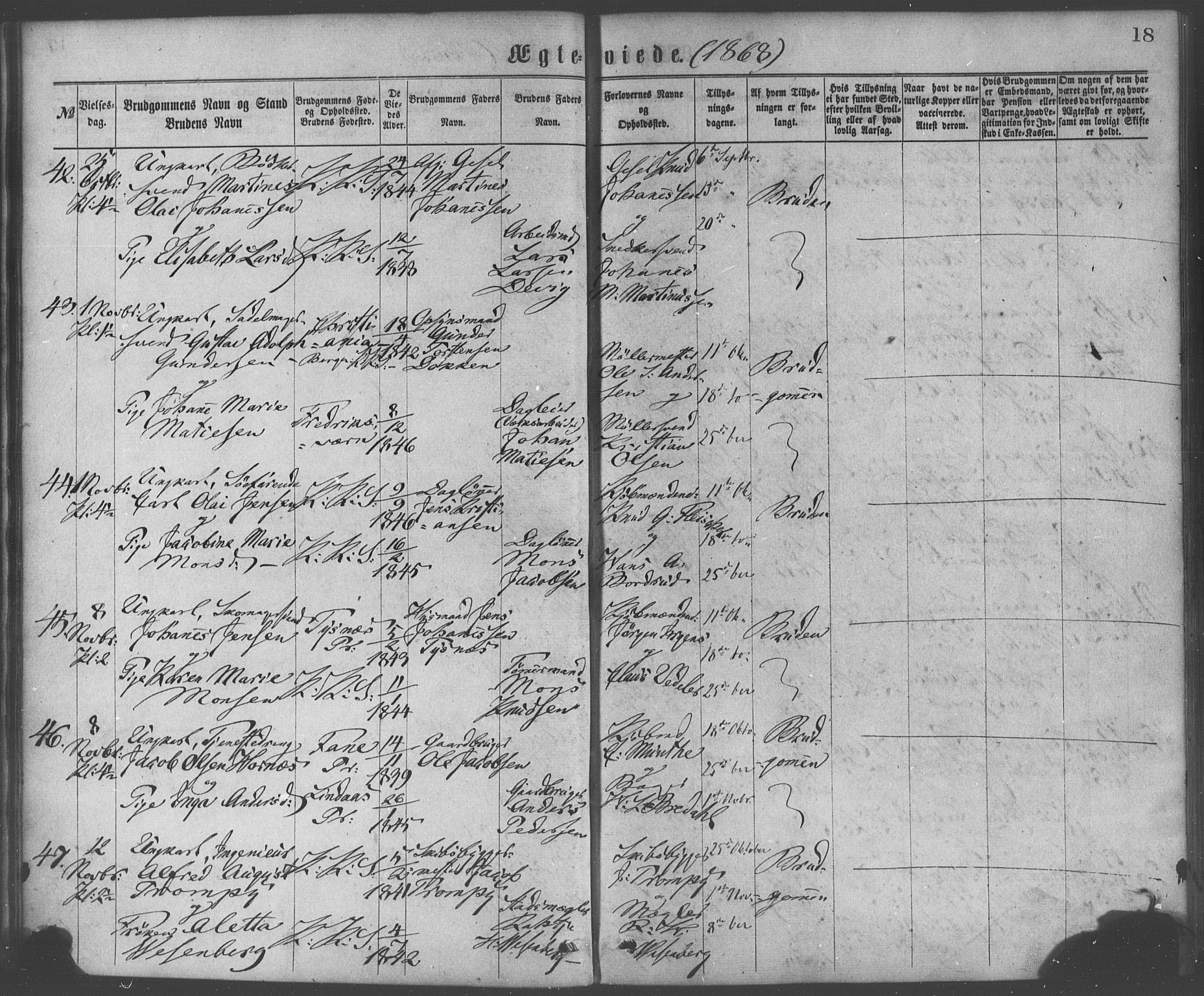 Korskirken sokneprestembete, AV/SAB-A-76101/H/Haa/L0036: Parish register (official) no. D 3, 1867-1882, p. 18