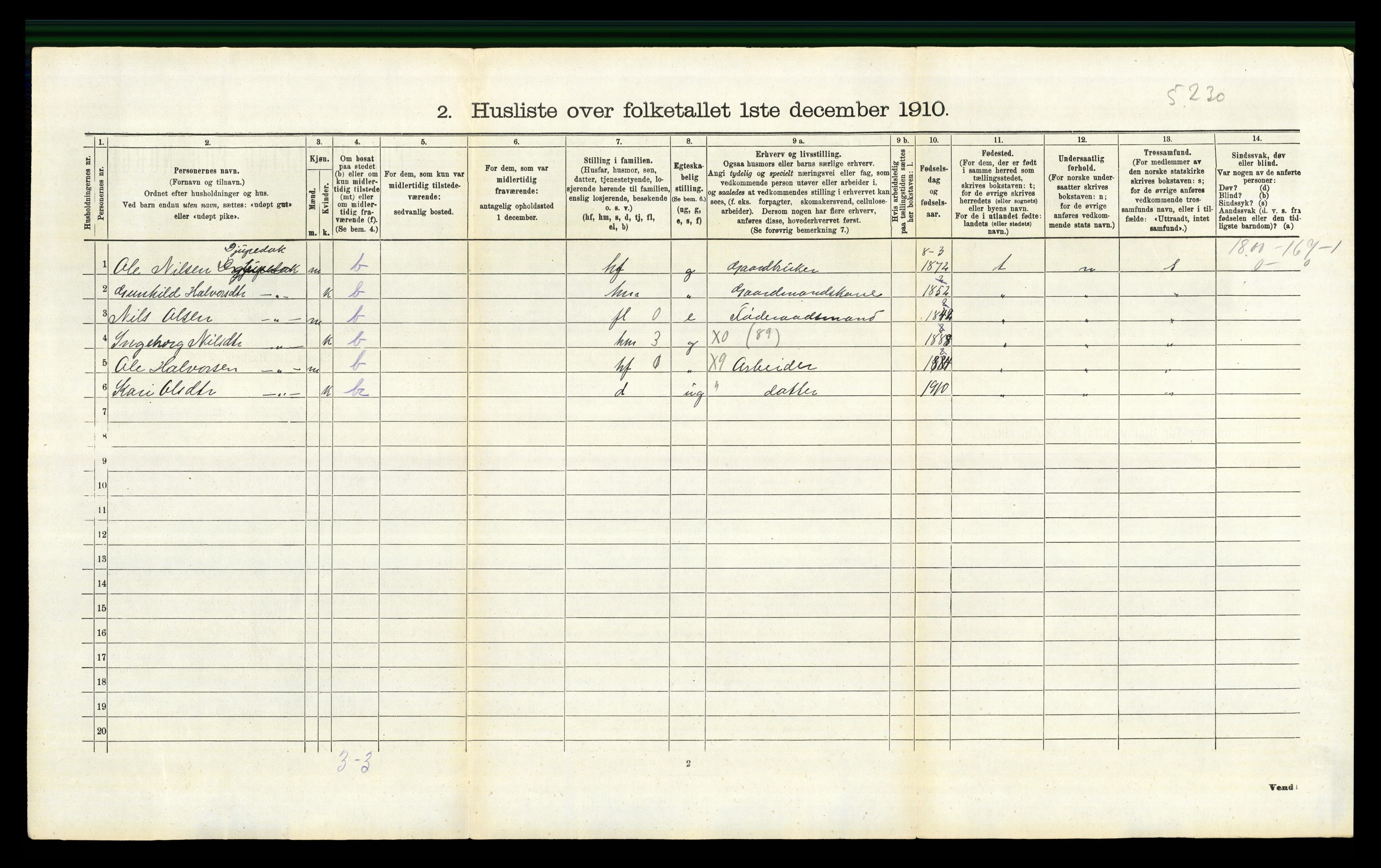 RA, 1910 census for Nes, 1910, p. 895