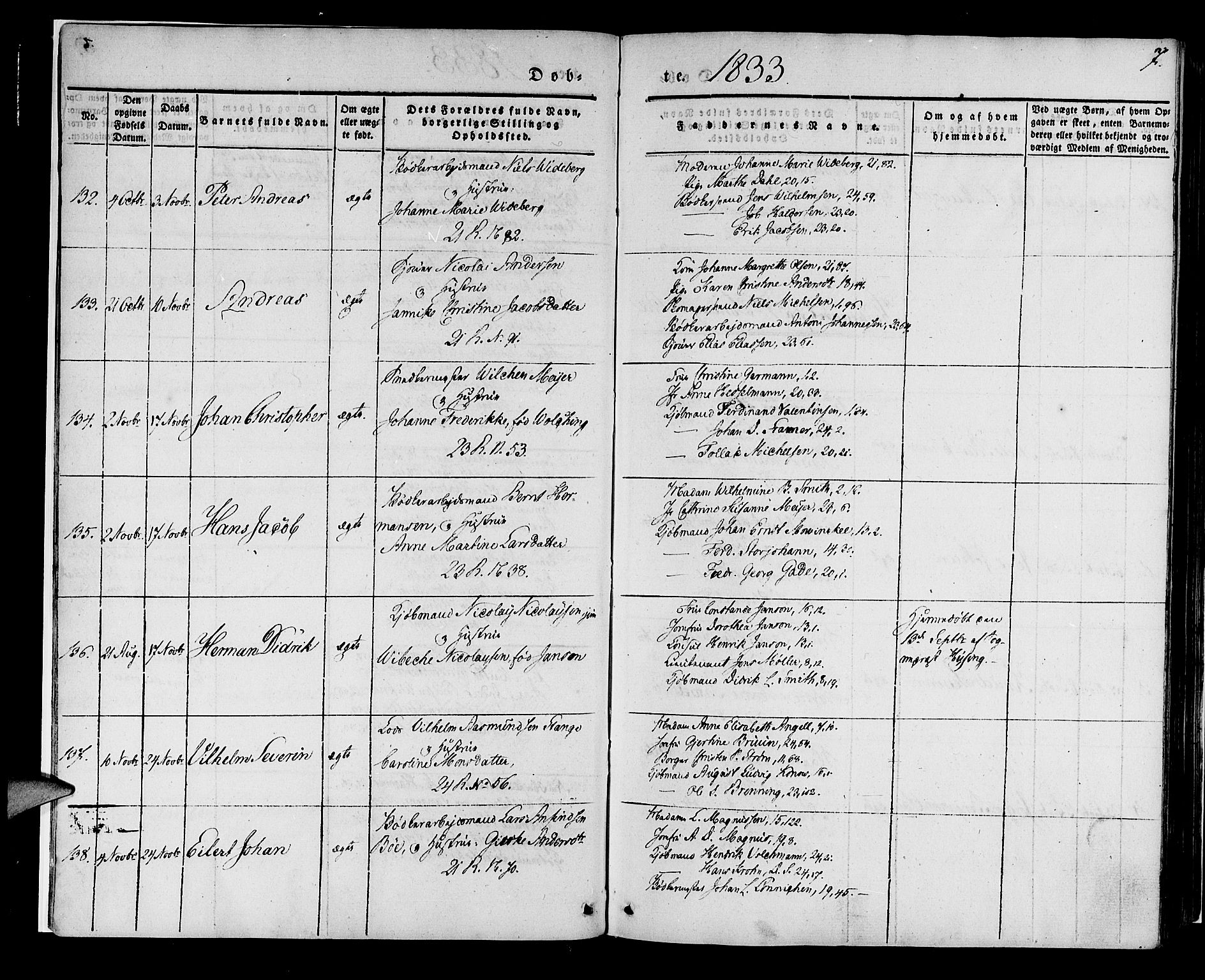 Korskirken sokneprestembete, AV/SAB-A-76101/H/Haa/L0015: Parish register (official) no. B 1, 1833-1841, p. 7