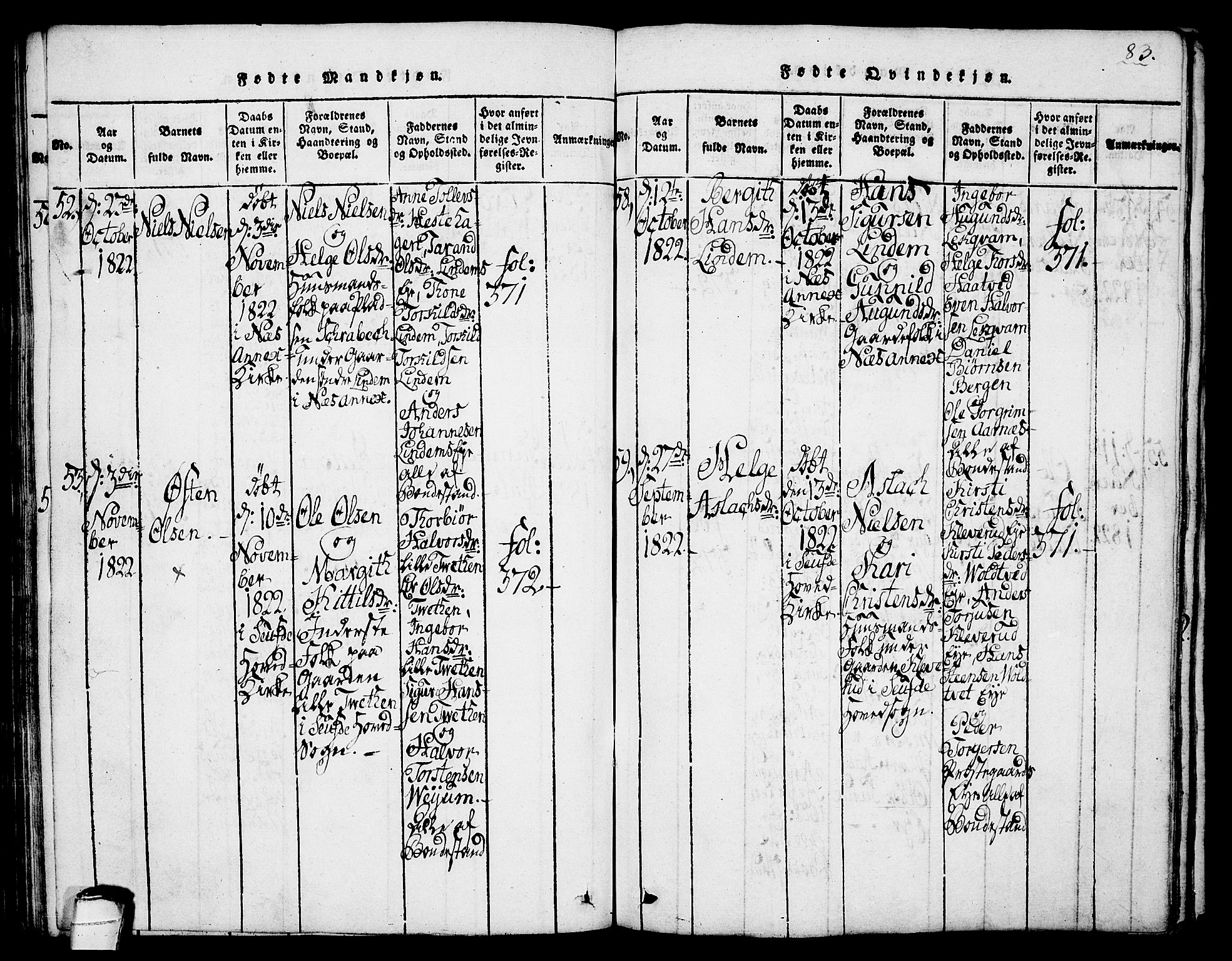 Sauherad kirkebøker, AV/SAKO-A-298/G/Ga/L0001: Parish register (copy) no. I 1, 1815-1827, p. 83