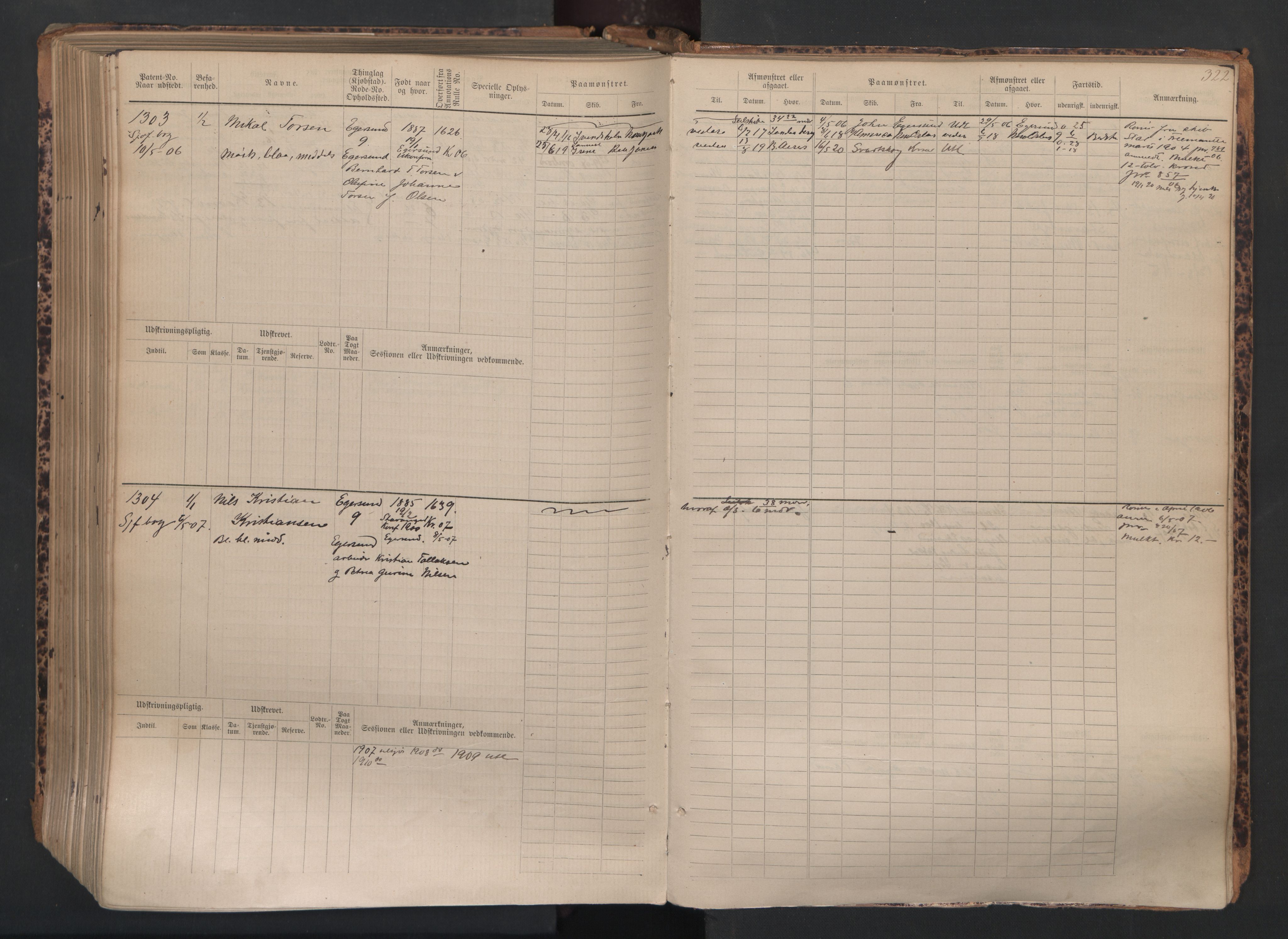 Egersund mønstringskrets, AV/SAK-2031-0019/F/Fb/L0002: Hovedrulle nr 667-1330, O-4, 1880-1940, p. 323