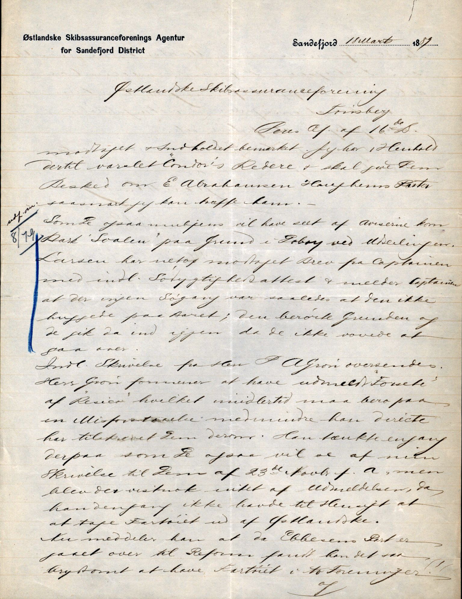 Pa 63 - Østlandske skibsassuranceforening, VEMU/A-1079/G/Ga/L0024/0003: Havaridokumenter / Marrycat, Oscar, Marie, Hurtig, Svalen, Anna, 1889, p. 28