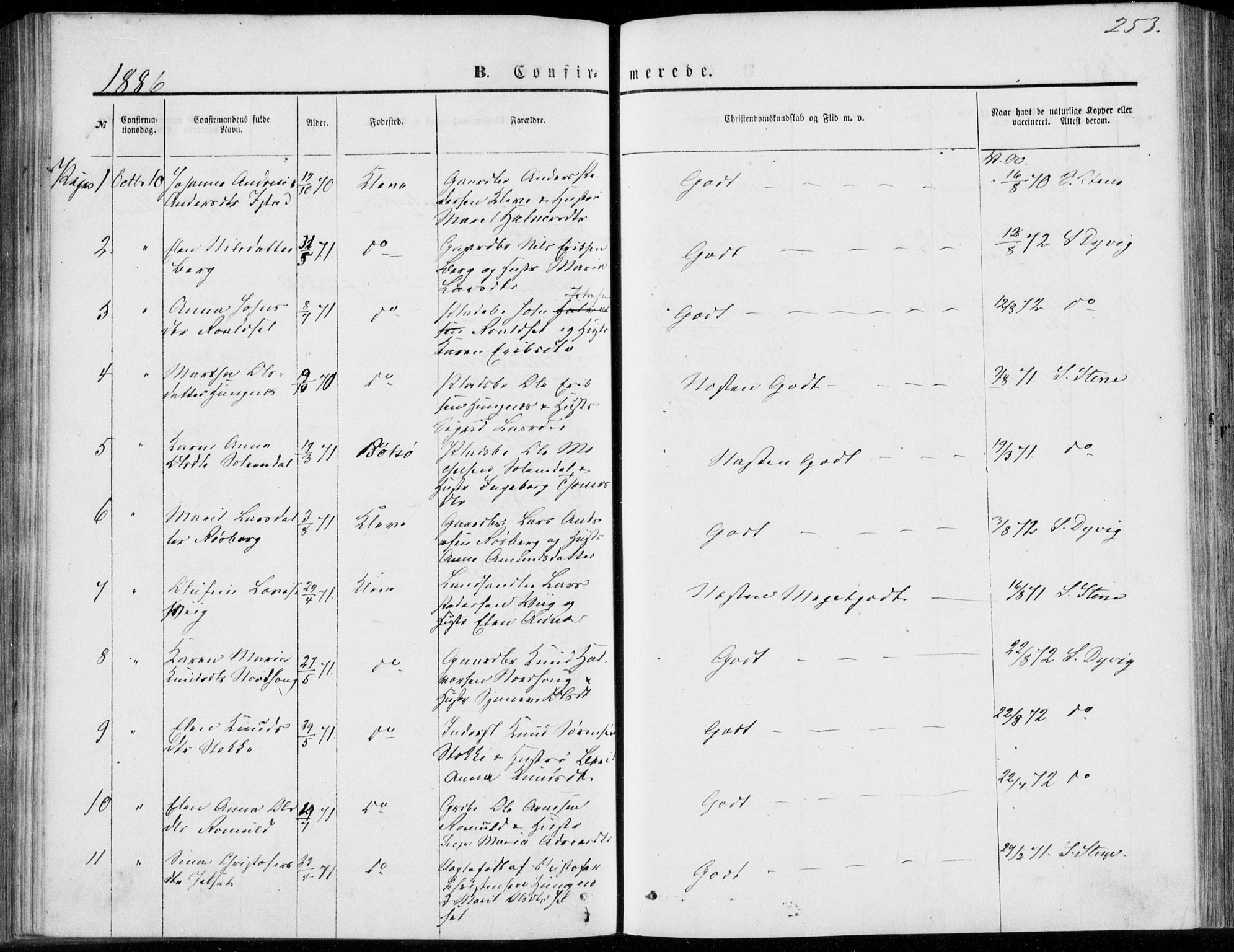 Ministerialprotokoller, klokkerbøker og fødselsregistre - Møre og Romsdal, AV/SAT-A-1454/557/L0681: Parish register (official) no. 557A03, 1869-1886, p. 253