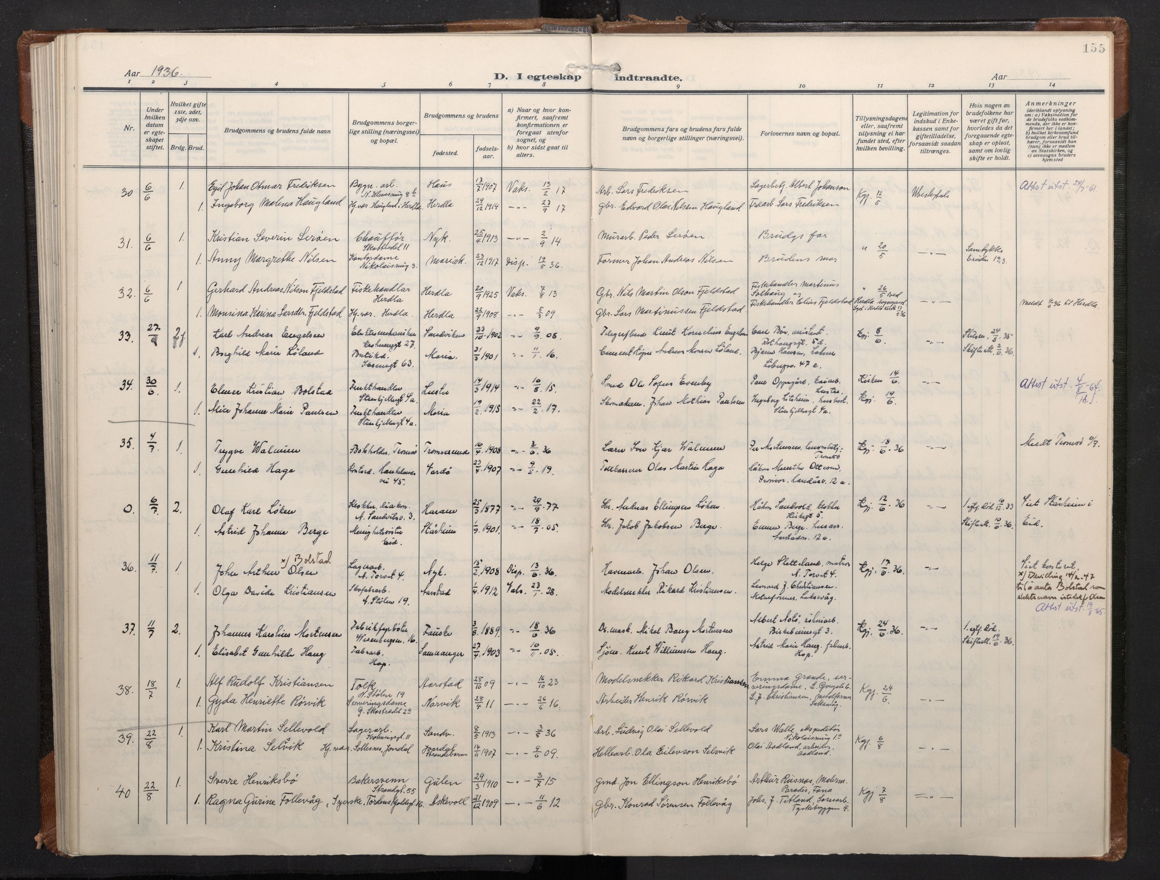 Mariakirken Sokneprestembete, AV/SAB-A-76901/H/Haa/L0016: Parish register (official) no. C 4, 1927-1938, p. 154b-155a