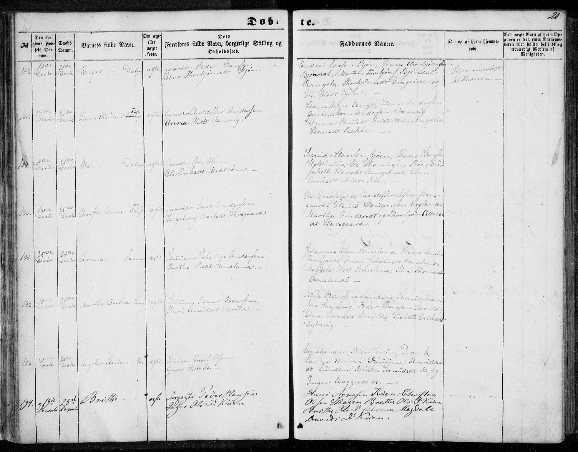 Os sokneprestembete, SAB/A-99929: Parish register (official) no. A 16, 1851-1859, p. 20