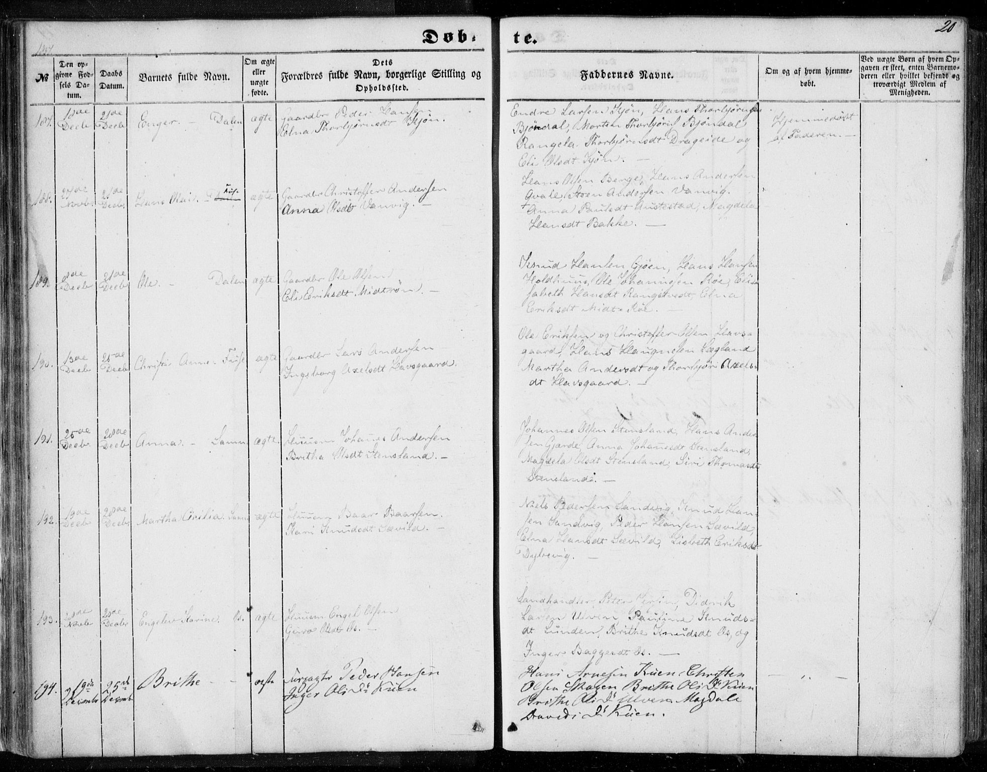 Os sokneprestembete, AV/SAB-A-99929: Parish register (official) no. A 16, 1851-1859, p. 20