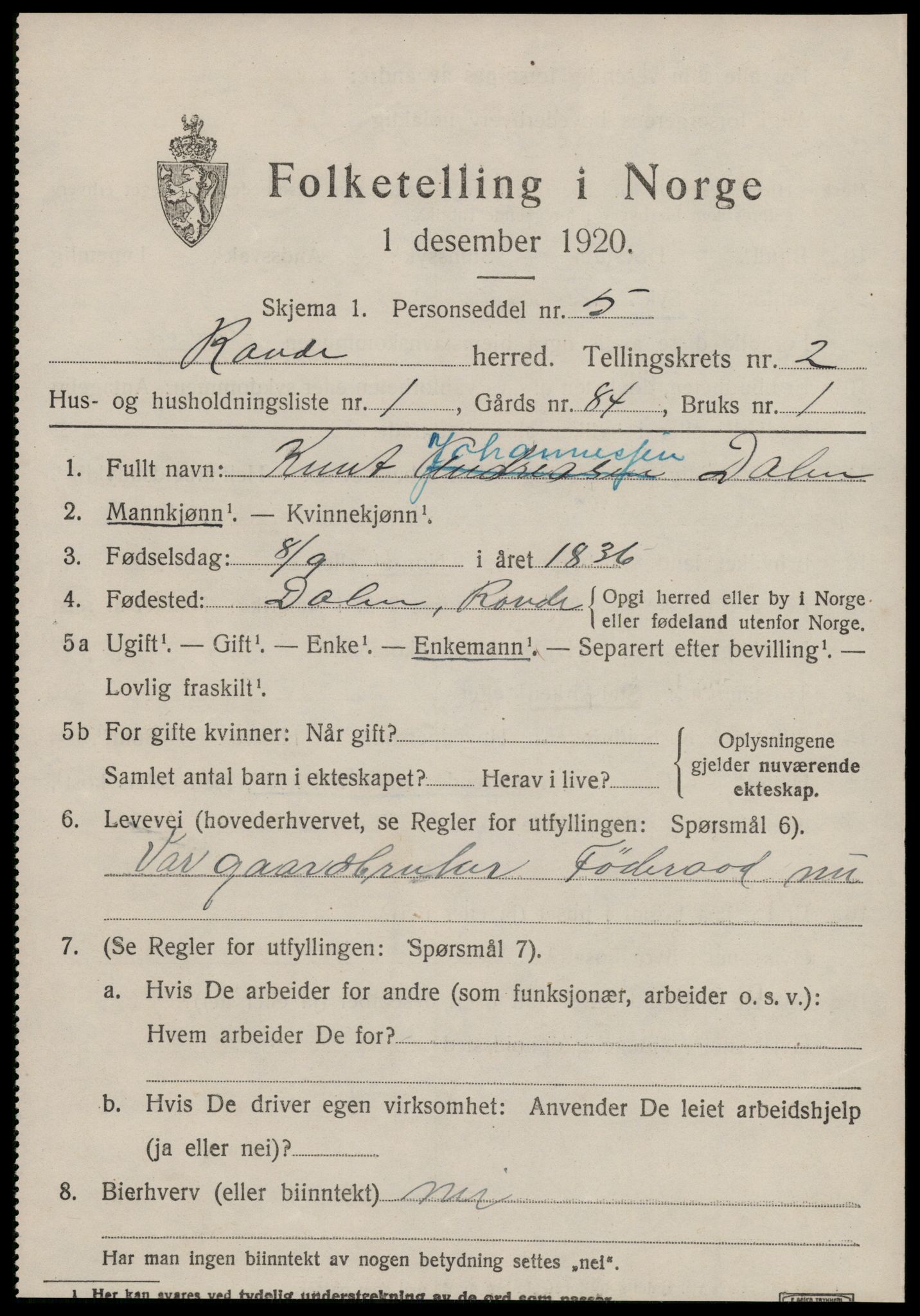 SAT, 1920 census for Rovde, 1920, p. 577