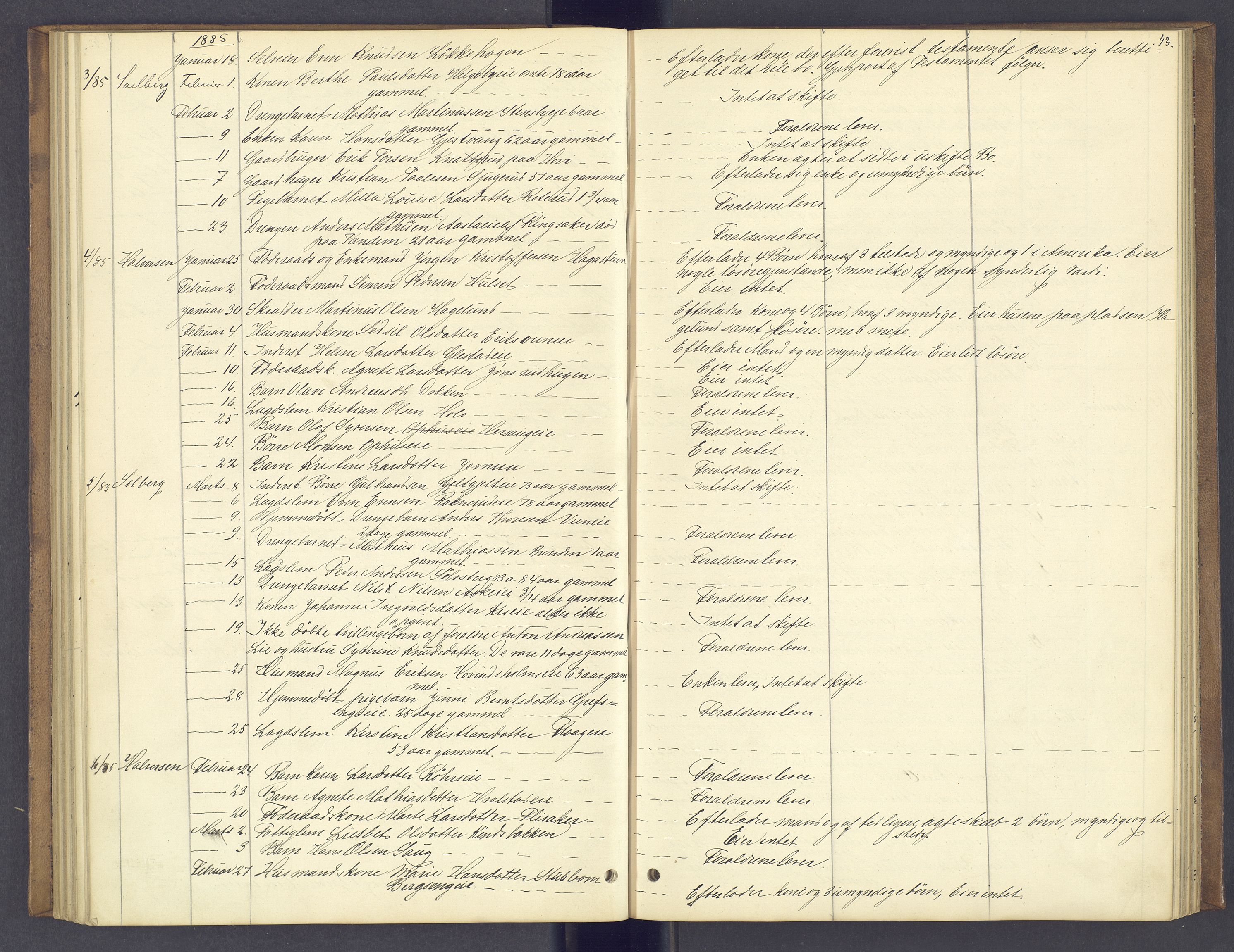 Nord-Hedmark sorenskriveri, AV/SAH-TING-012/J/Ji/L0002: Dødsfallsprotokoll, 1880-1889, p. 43