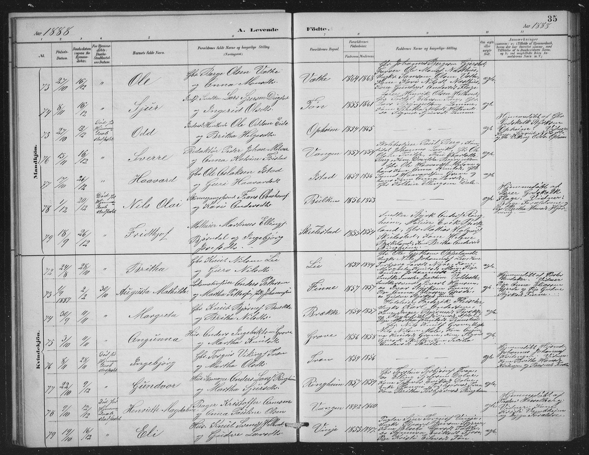 Voss sokneprestembete, SAB/A-79001/H/Hab: Parish register (copy) no. C 1, 1886-1899, p. 35