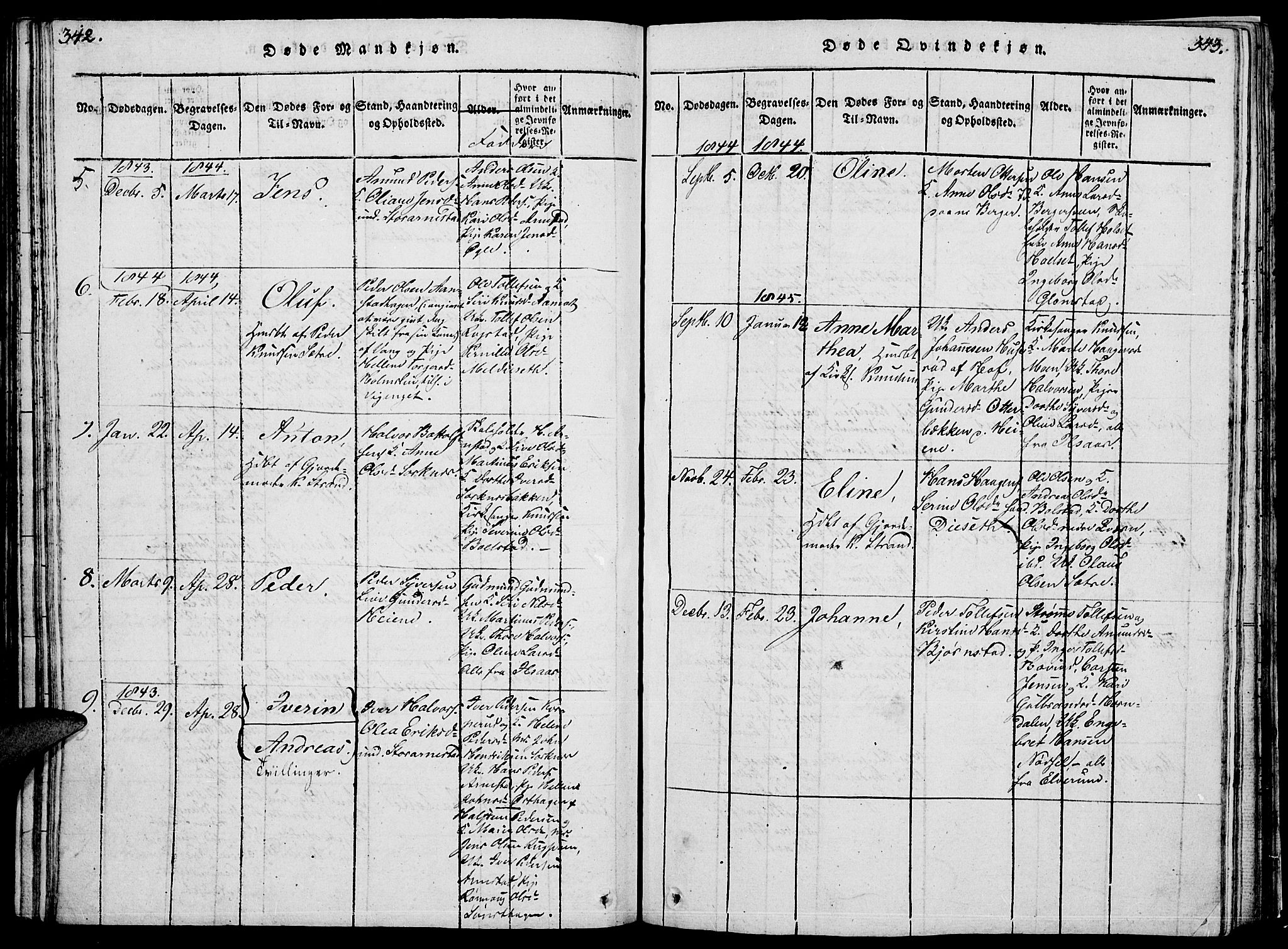 Åmot prestekontor, Hedmark, SAH/PREST-056/H/Ha/Hab/L0001: Parish register (copy) no. 1, 1815-1847, p. 342-343