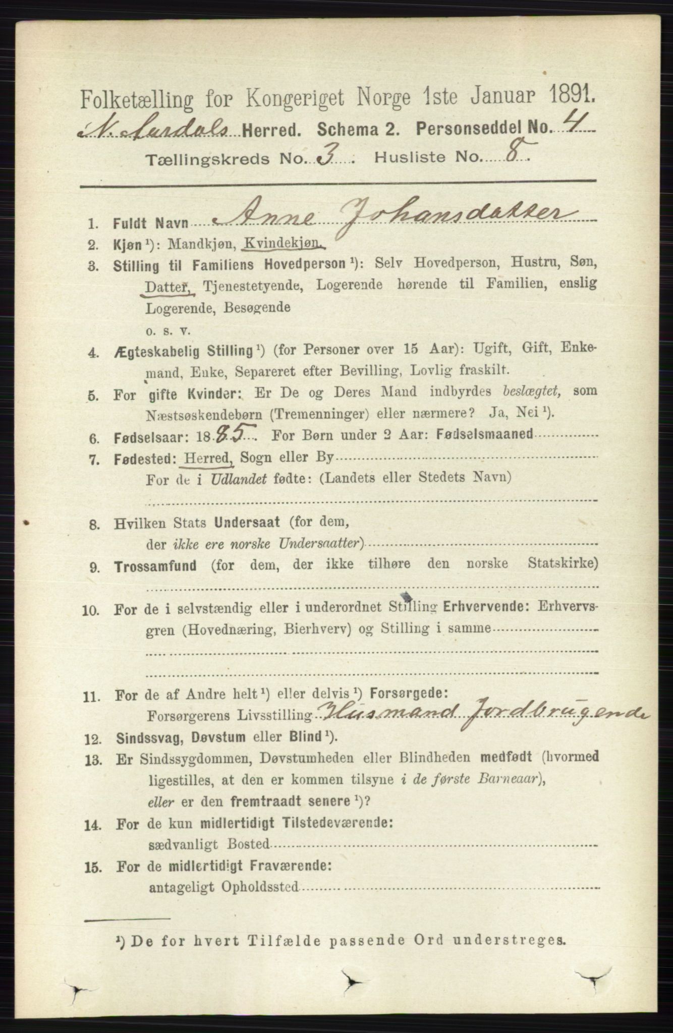 RA, 1891 census for 0542 Nord-Aurdal, 1891, p. 991