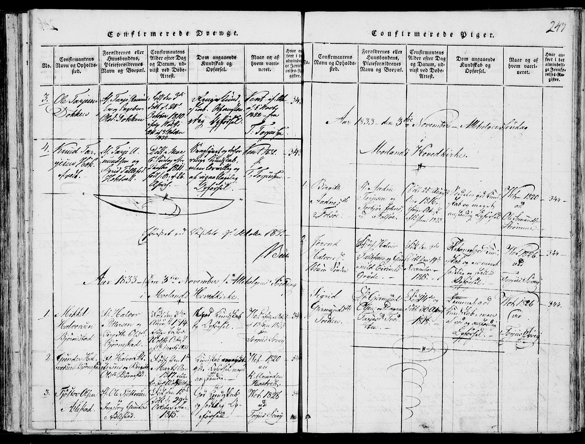 Fyresdal kirkebøker, AV/SAKO-A-263/F/Fb/L0001: Parish register (official) no. II 1, 1815-1854, p. 247