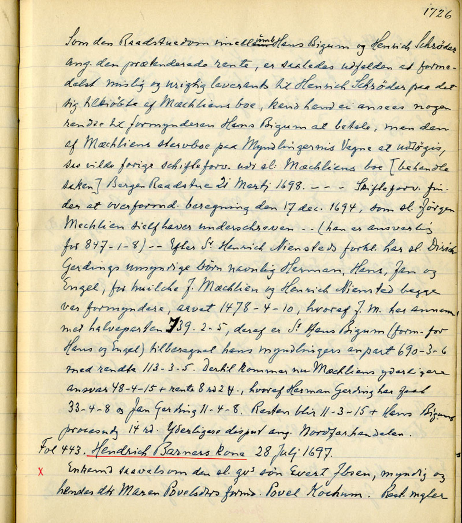 Sollied, Olaf og Thora - samlinger, AV/SAB-SAB/DA-0401/01/L0011/0002: Skifte: Utdrag av registreringsprotokoll / 97 Skifte: utdrag av registreringsprotokoll, 1696-1722, p. 1726