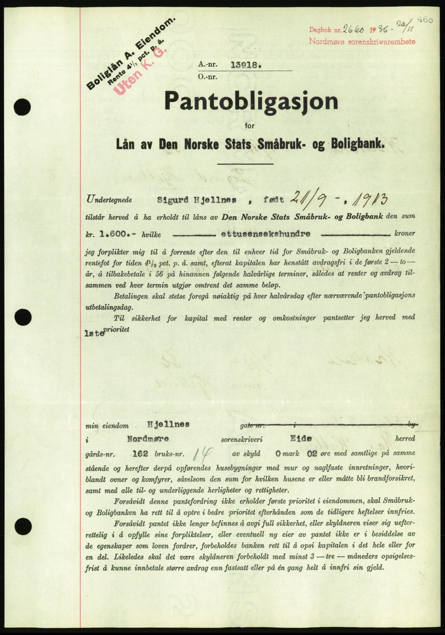 Nordmøre sorenskriveri, AV/SAT-A-4132/1/2/2Ca/L0090: Mortgage book no. B80, 1936-1937, Diary no: : 2660/1936