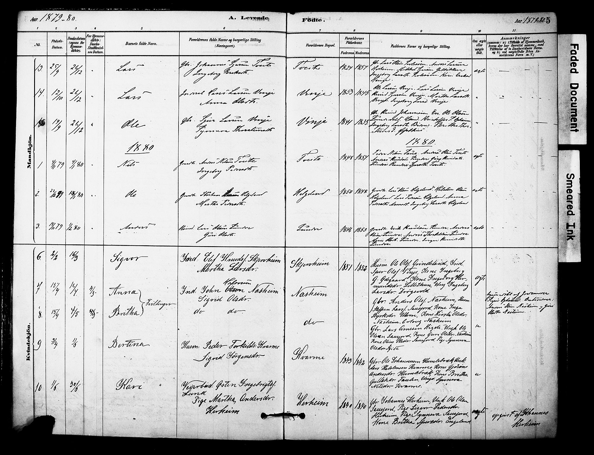 Vossestrand Sokneprestembete, SAB/A-79101/H/Haa: Parish register (official) no. C 1, 1878-1903, p. 5