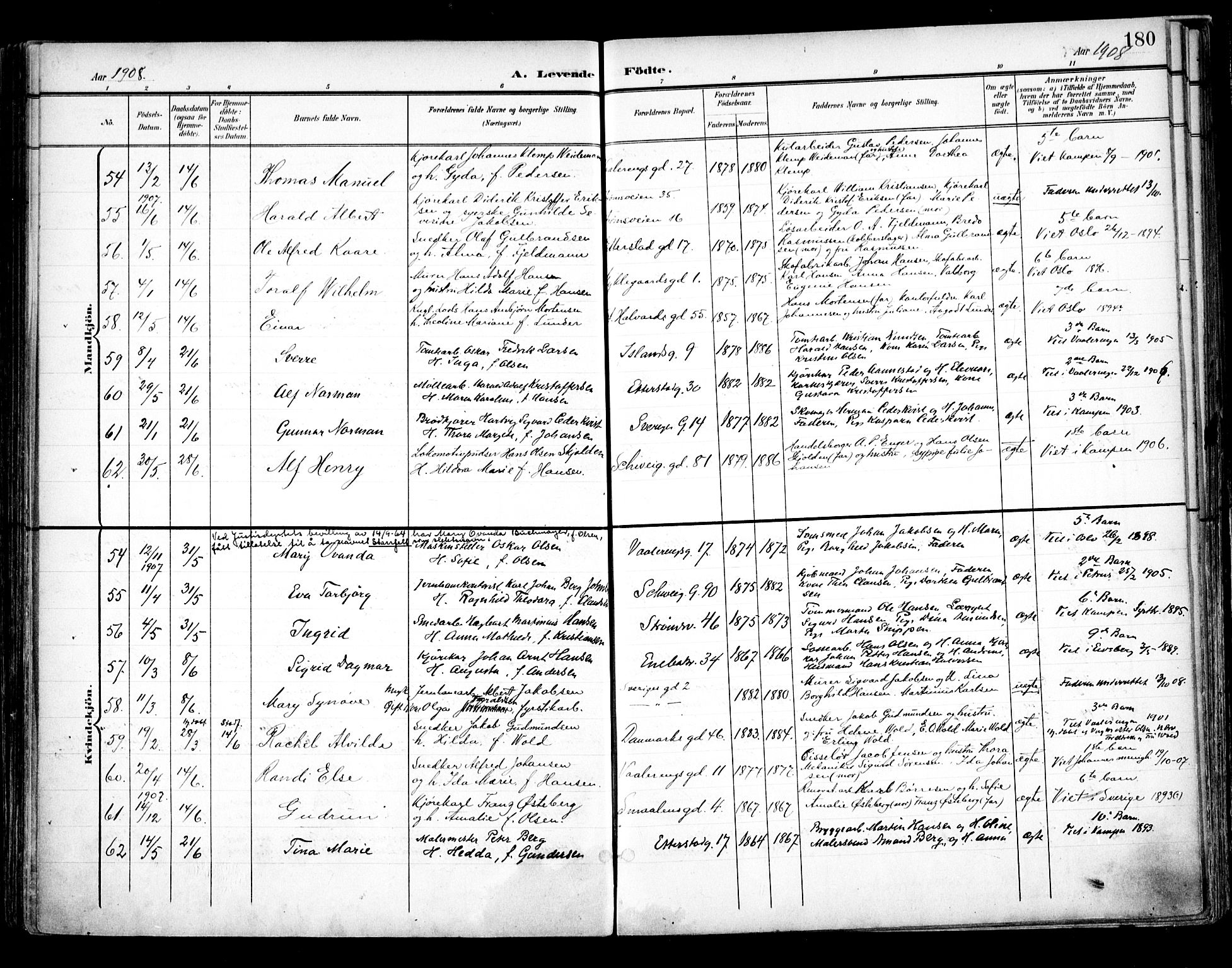 Vålerengen prestekontor Kirkebøker, SAO/A-10878/F/Fa/L0001: Parish register (official) no. 1, 1899-1915, p. 180