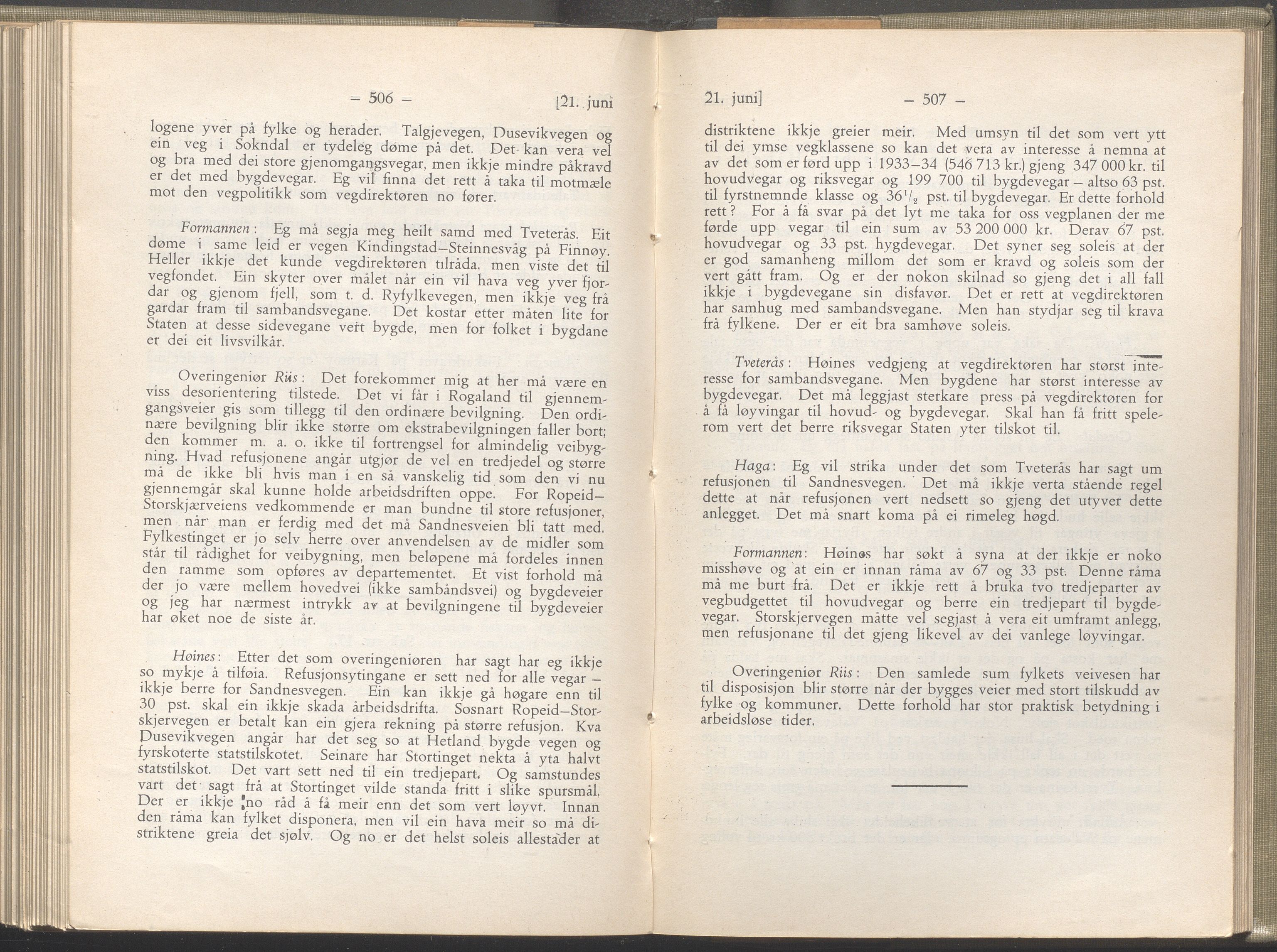 Rogaland fylkeskommune - Fylkesrådmannen , IKAR/A-900/A/Aa/Aaa/L0052: Møtebok , 1933, p. 506-507