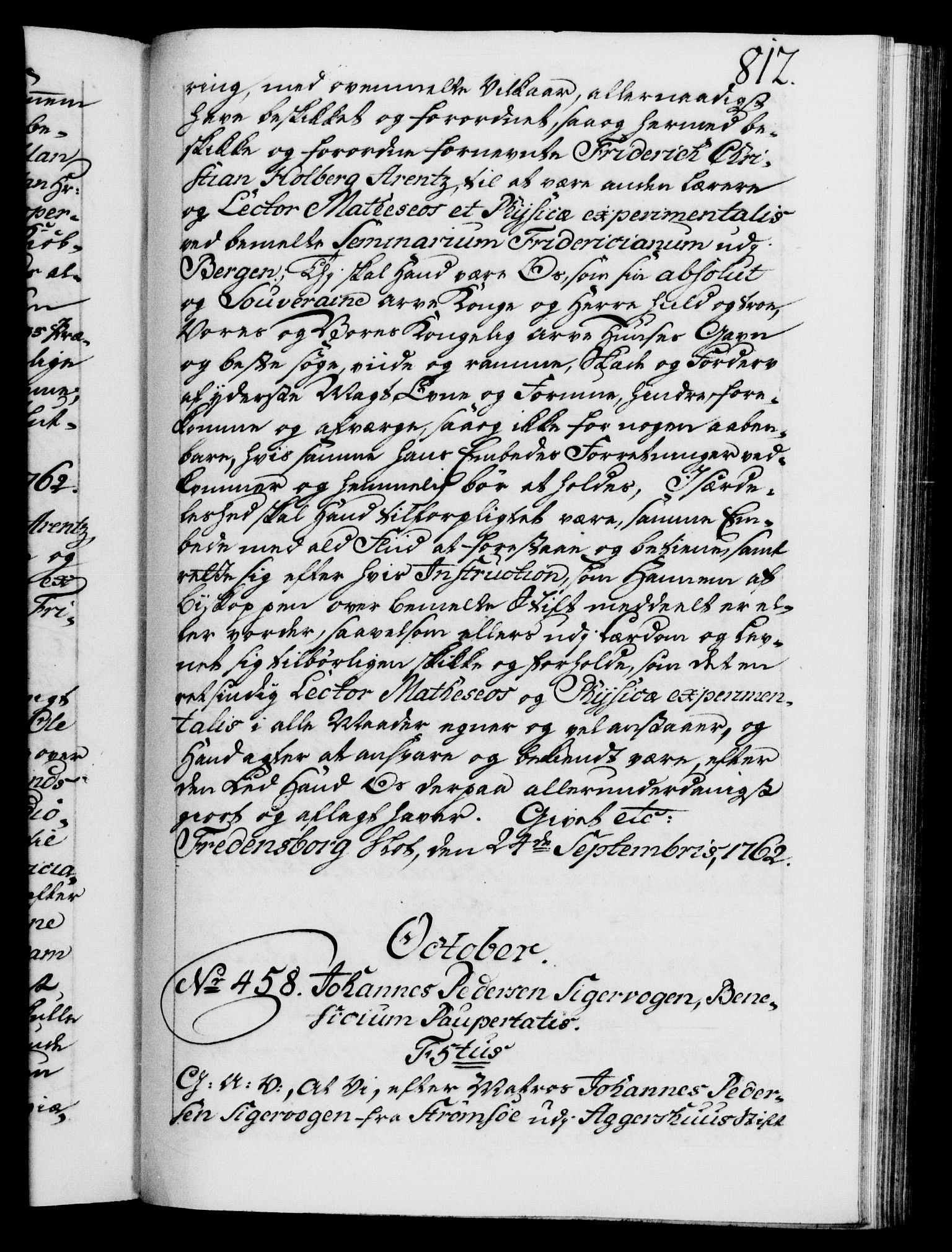 Danske Kanselli 1572-1799, AV/RA-EA-3023/F/Fc/Fca/Fcaa/L0041: Norske registre, 1760-1762, p. 812a