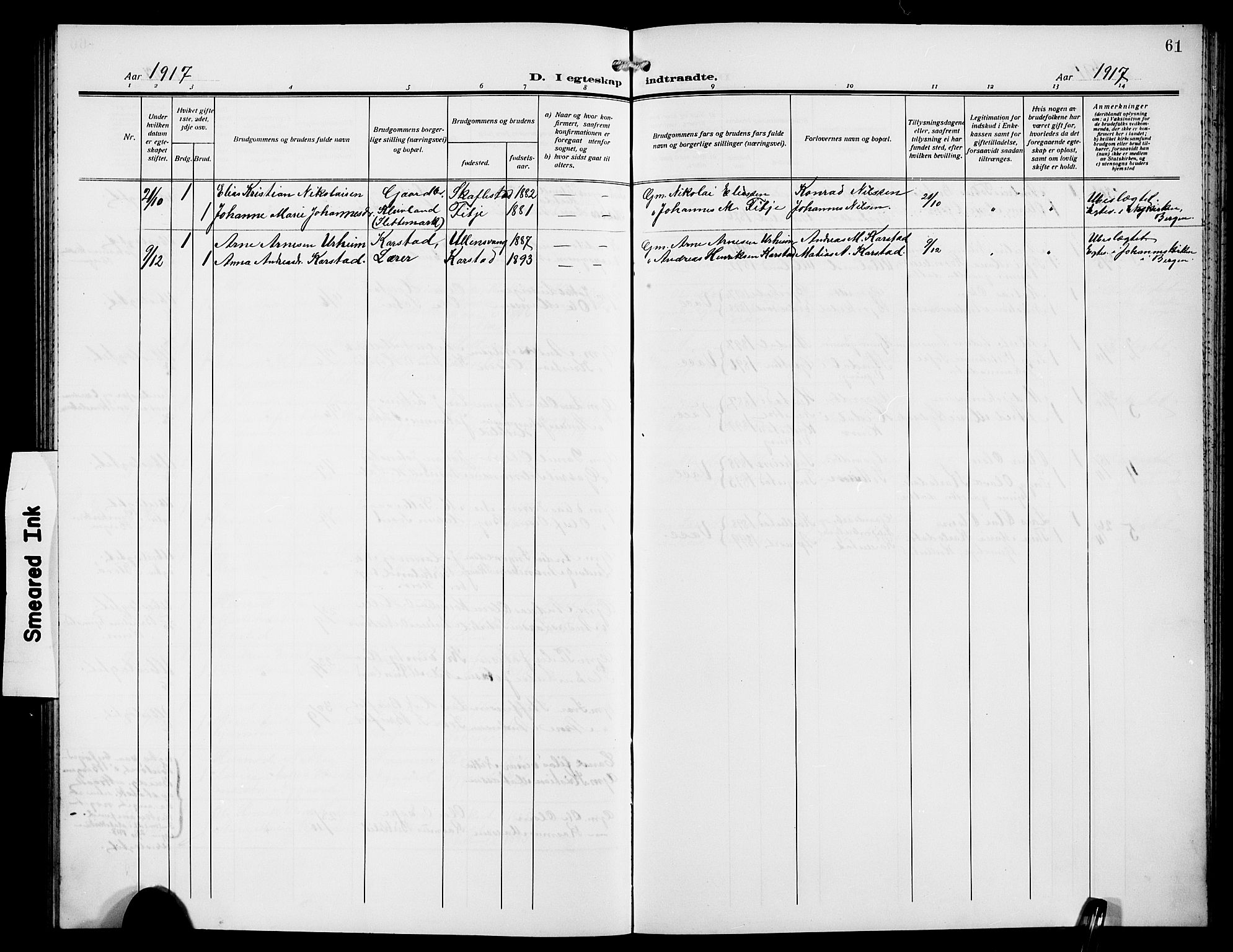 Førde sokneprestembete, SAB/A-79901/H/Hab/Habd/L0007: Parish register (copy) no. D 7, 1912-1922, p. 61