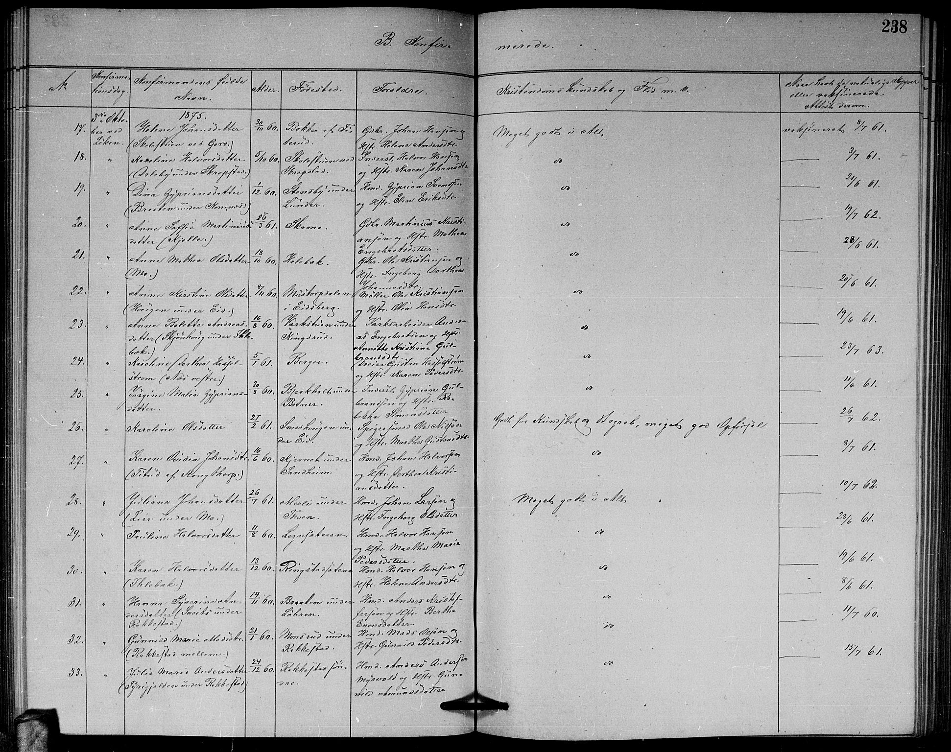 Høland prestekontor Kirkebøker, AV/SAO-A-10346a/G/Ga/L0006: Parish register (copy) no. I 6, 1869-1879, p. 238