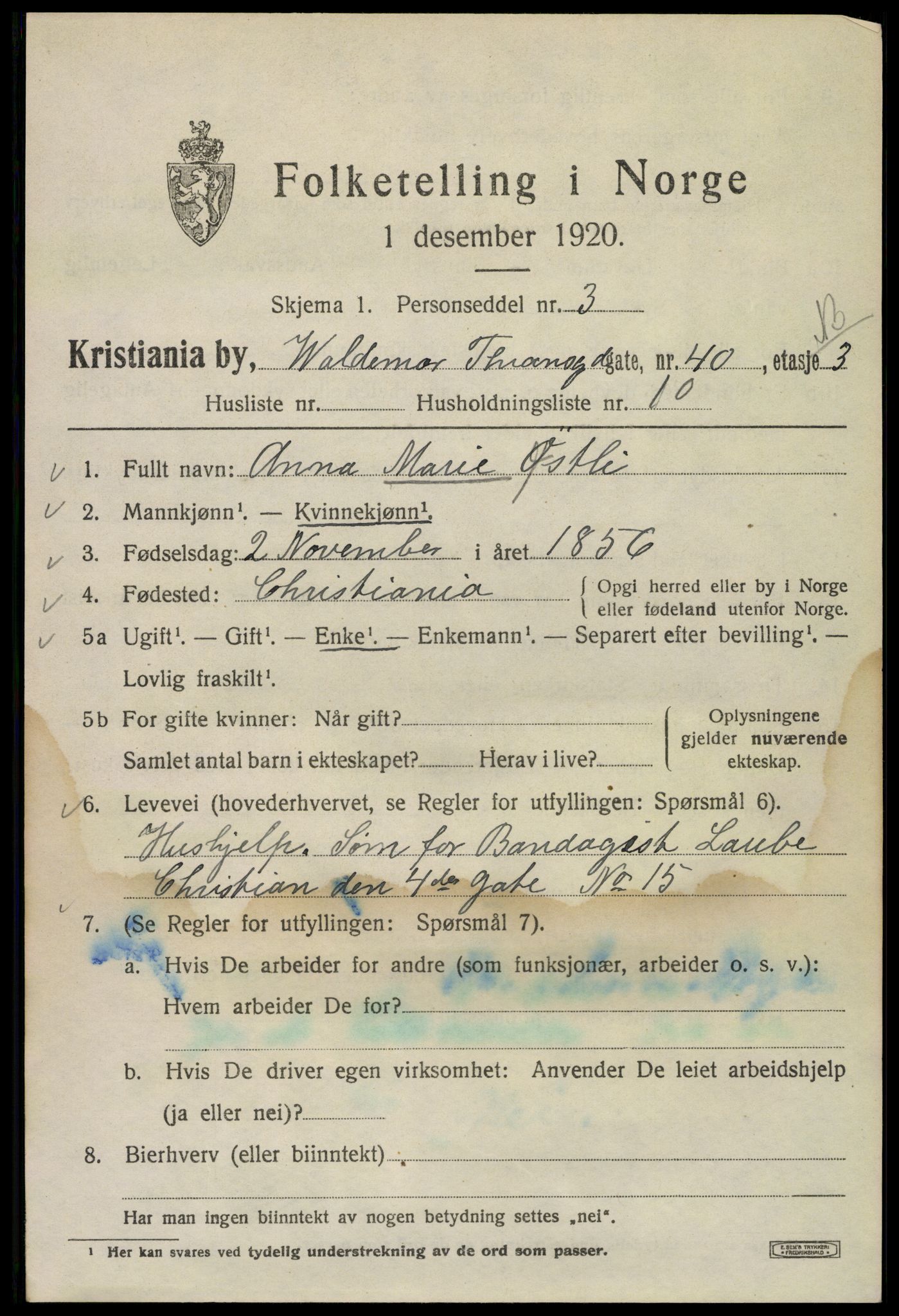 SAO, 1920 census for Kristiania, 1920, p. 647529