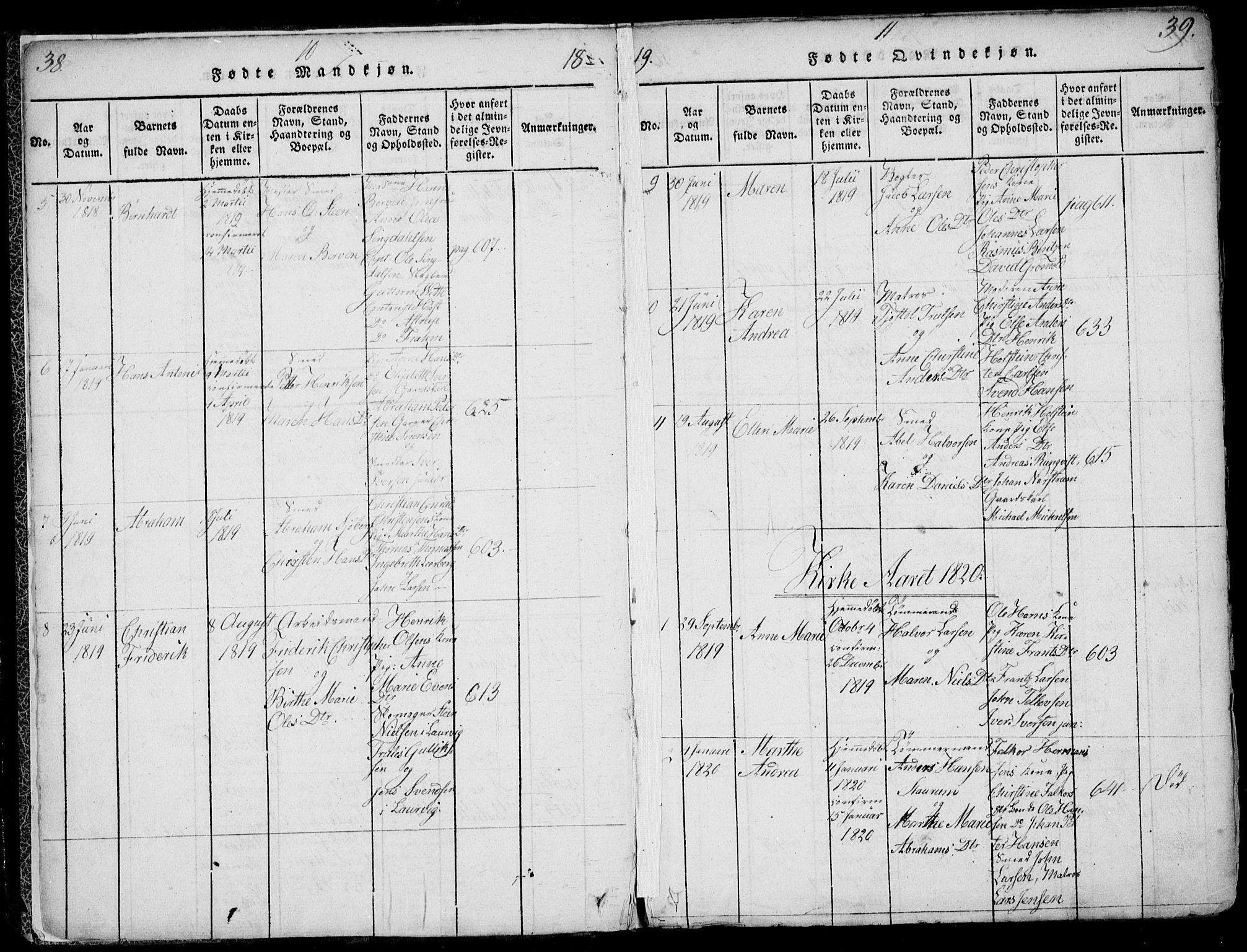 Larvik kirkebøker, SAKO/A-352/F/Fb/L0002: Parish register (official) no. II 2, 1818-1842, p. 38-39