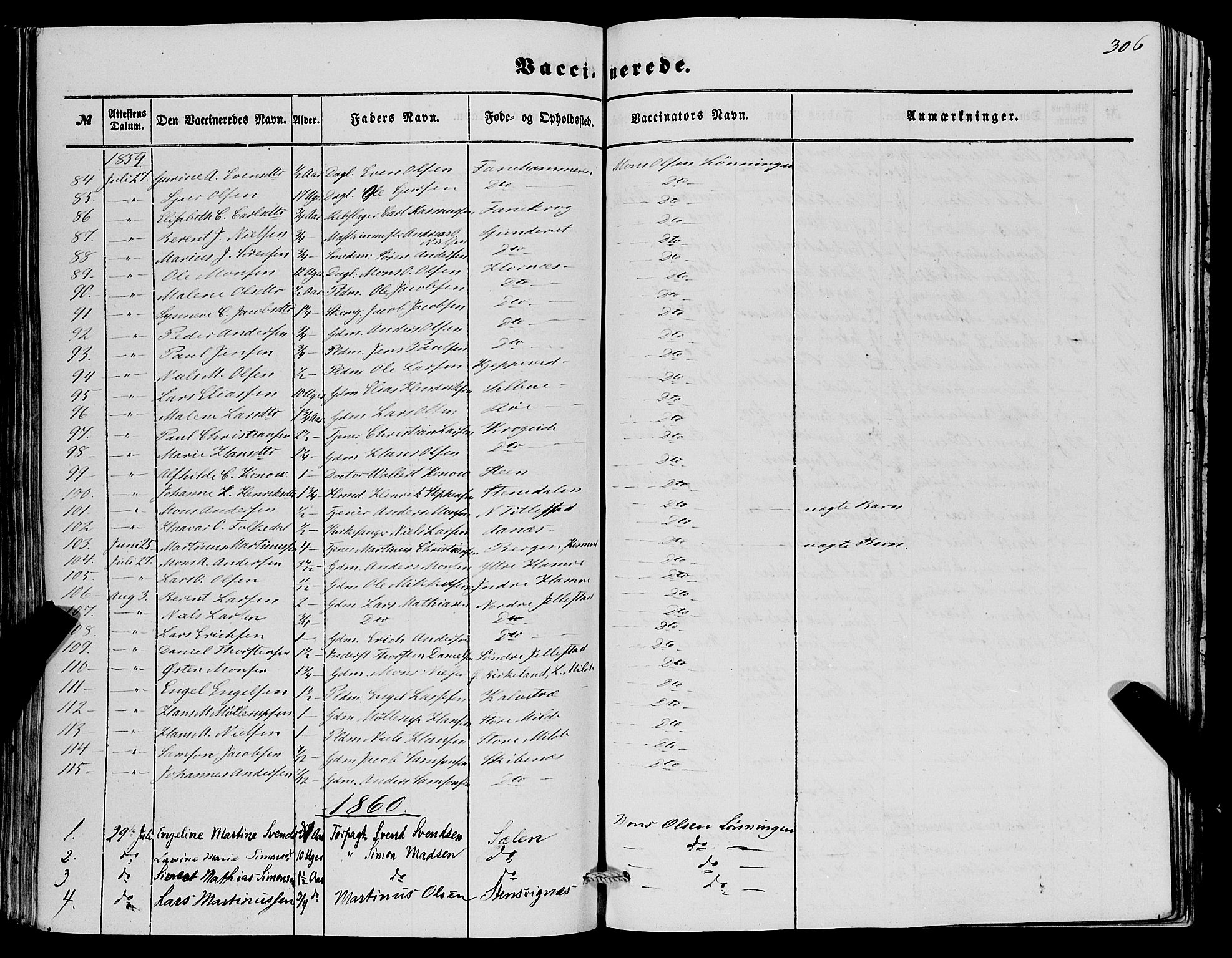 Fana Sokneprestembete, SAB/A-75101/H/Haa/Haaa/L0011: Parish register (official) no. A 11, 1851-1862, p. 306