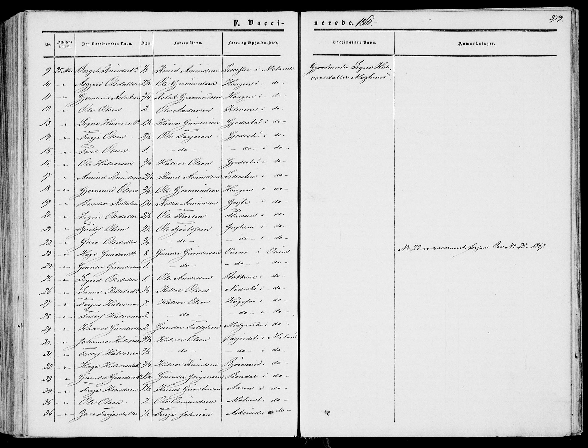 Fyresdal kirkebøker, AV/SAKO-A-263/F/Fa/L0005: Parish register (official) no. I 5, 1855-1871, p. 379