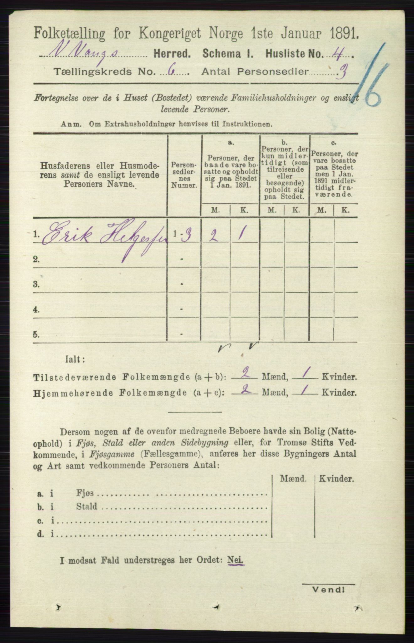 RA, 1891 census for 0545 Vang, 1891, p. 1232