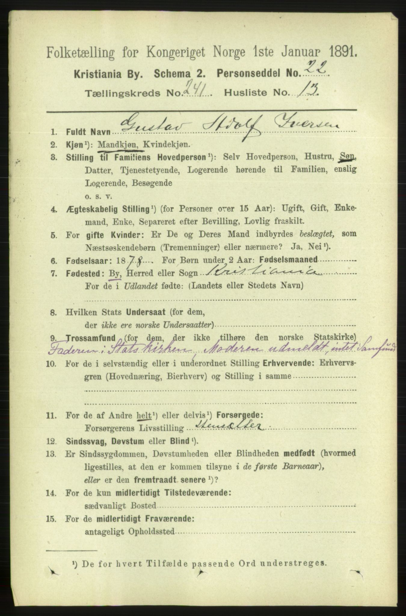 RA, 1891 census for 0301 Kristiania, 1891, p. 146596