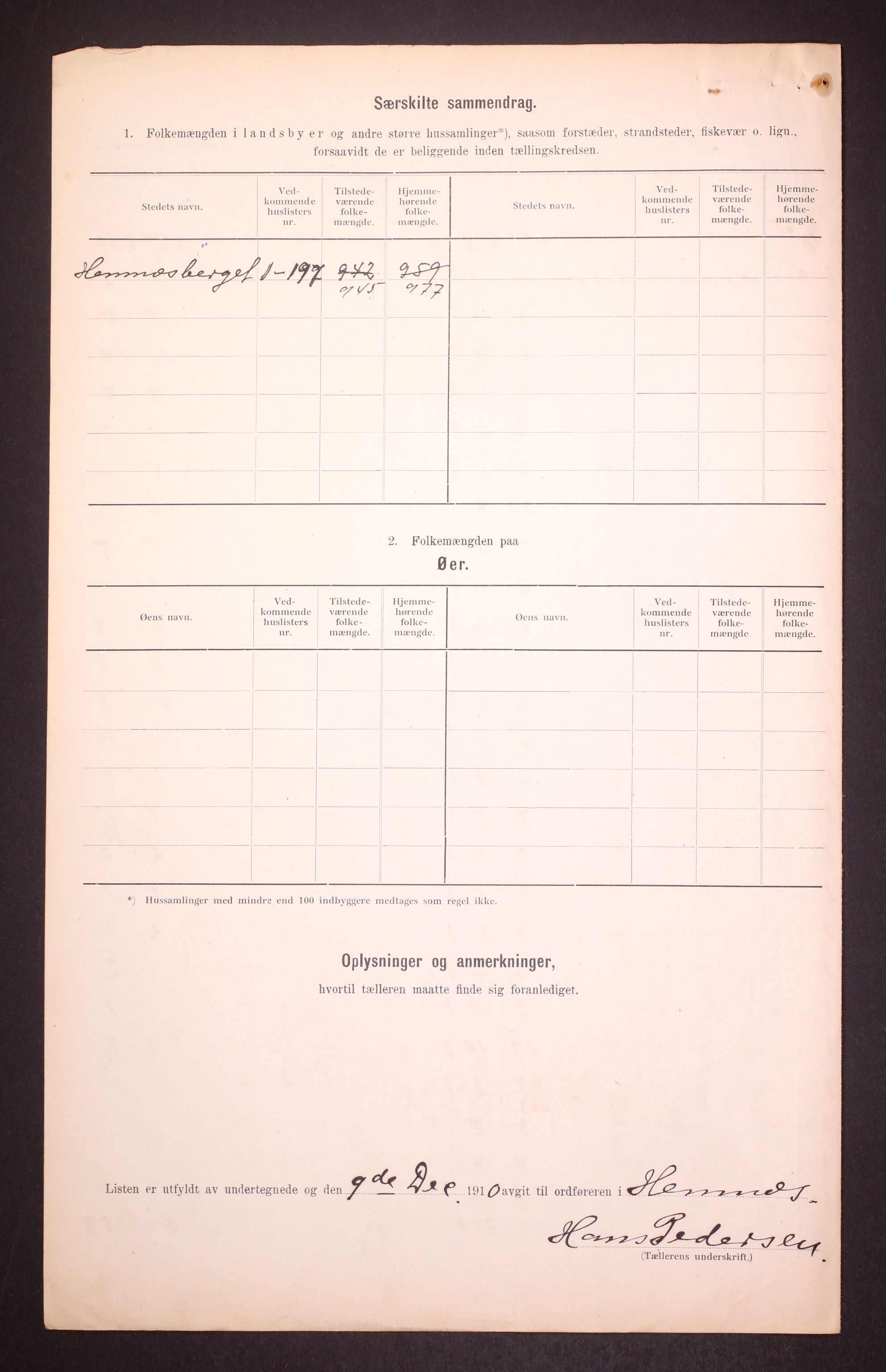 RA, 1910 census for Hemnes, 1910, p. 9