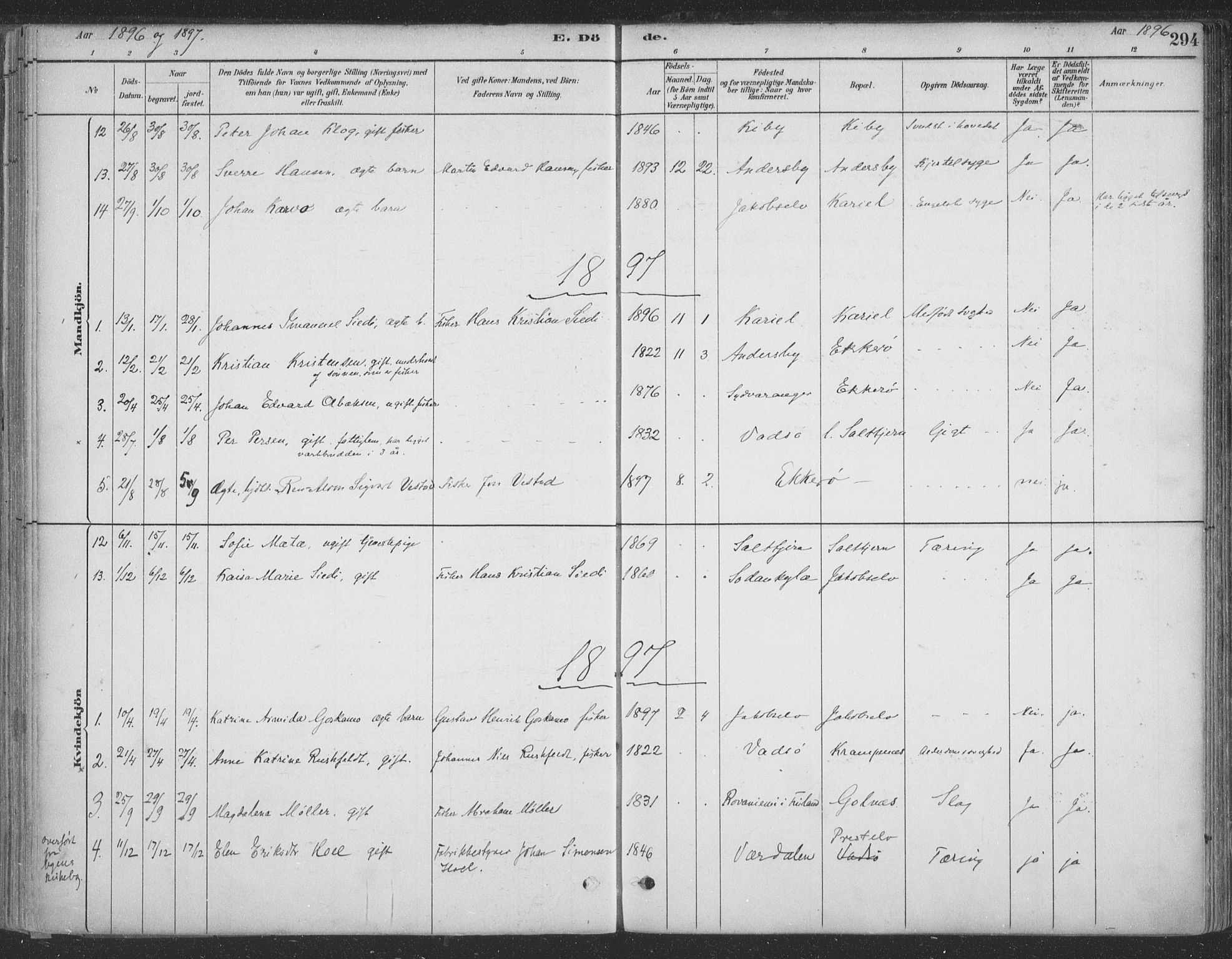 Vadsø sokneprestkontor, SATØ/S-1325/H/Ha/L0009kirke: Parish register (official) no. 9, 1881-1917, p. 294
