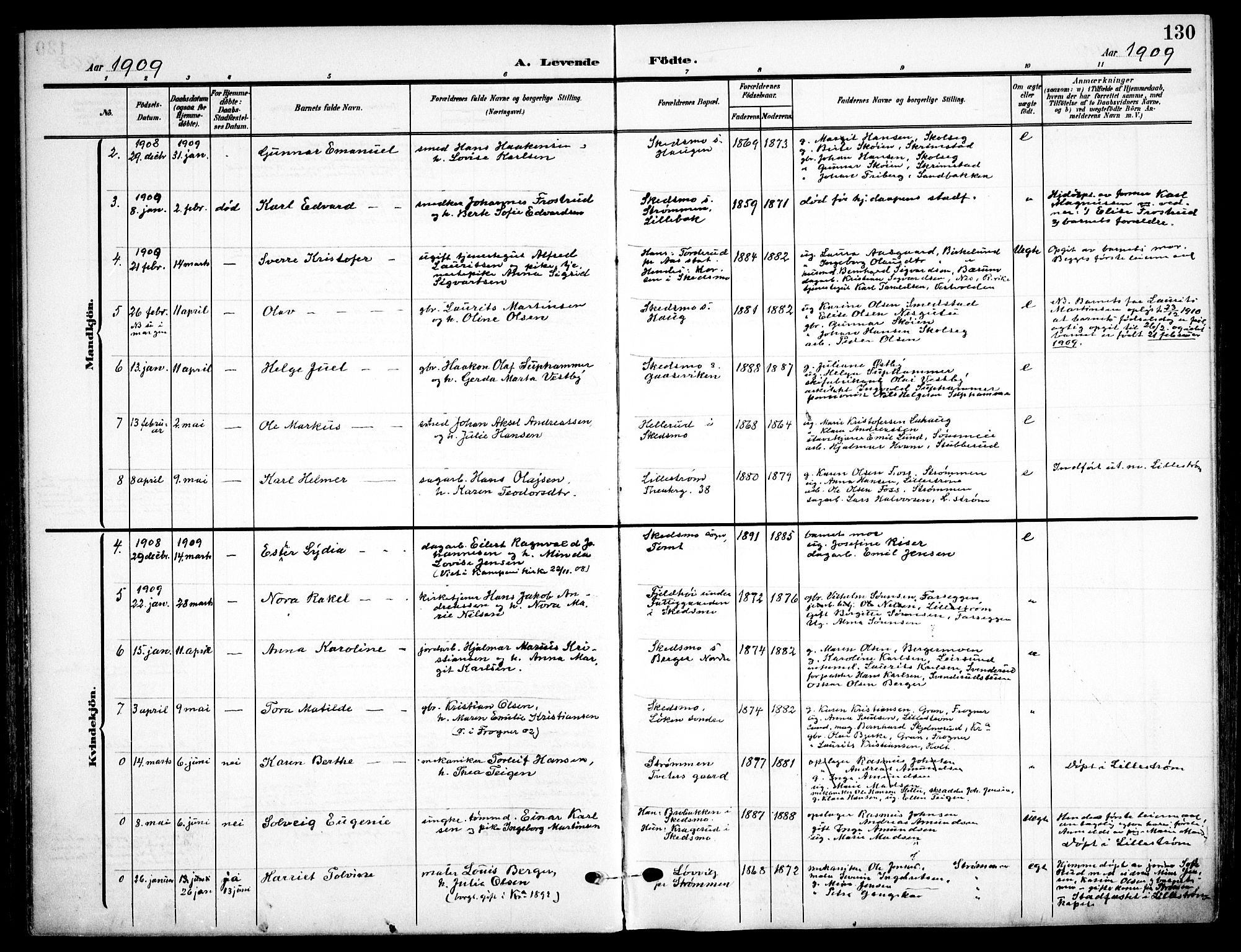 Skedsmo prestekontor Kirkebøker, AV/SAO-A-10033a/F/Fa/L0015: Parish register (official) no. I 15, 1902-1917, p. 130