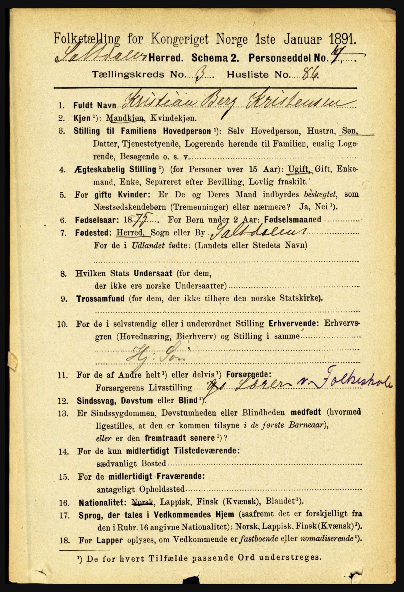 RA, 1891 census for 1840 Saltdal, 1891, p. 2258