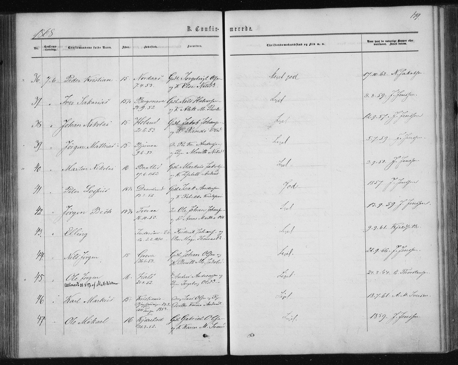 Ministerialprotokoller, klokkerbøker og fødselsregistre - Nordland, SAT/A-1459/820/L0294: Parish register (official) no. 820A15, 1866-1879, p. 179