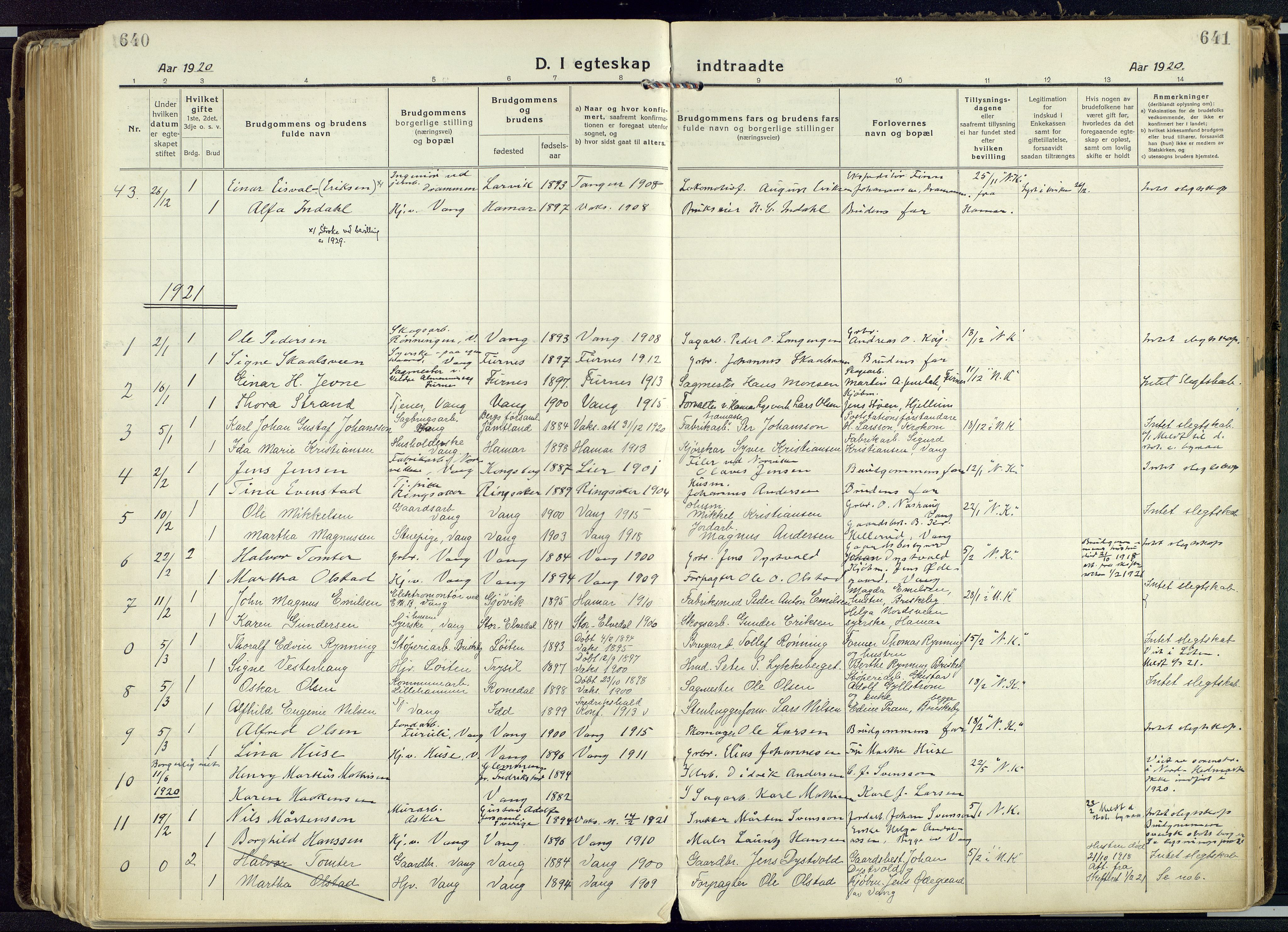 Vang prestekontor, Hedmark, SAH/PREST-008/H/Ha/Haa/L0022: Parish register (official) no. 22, 1918-1944, p. 640-641
