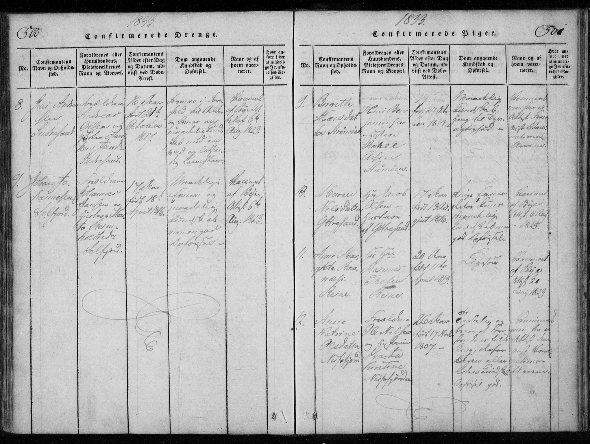 Ministerialprotokoller, klokkerbøker og fødselsregistre - Nordland, AV/SAT-A-1459/885/L1201: Parish register (official) no. 885A02, 1820-1837, p. 500-501