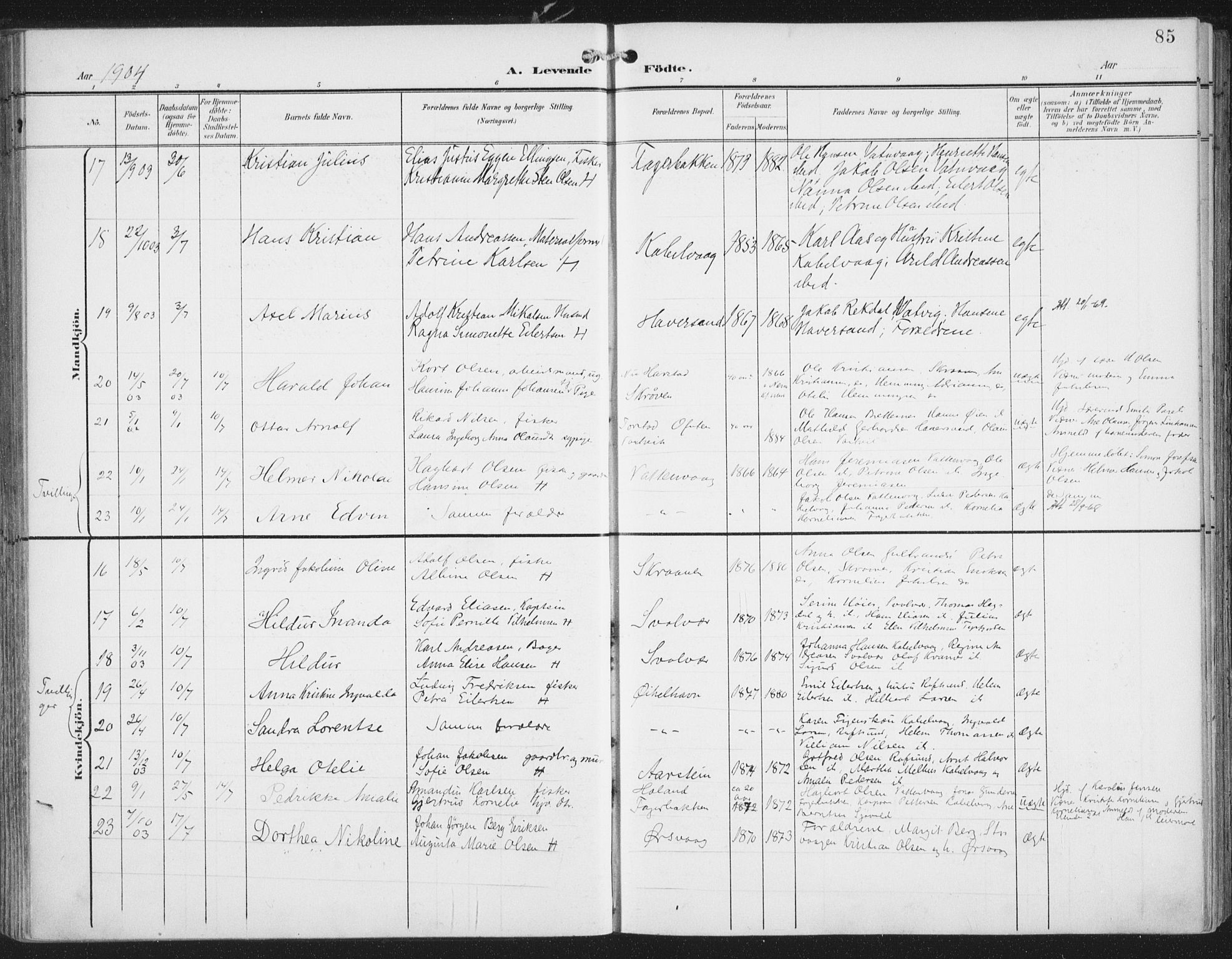 Ministerialprotokoller, klokkerbøker og fødselsregistre - Nordland, AV/SAT-A-1459/874/L1062: Parish register (official) no. 874A06, 1899-1907, p. 85