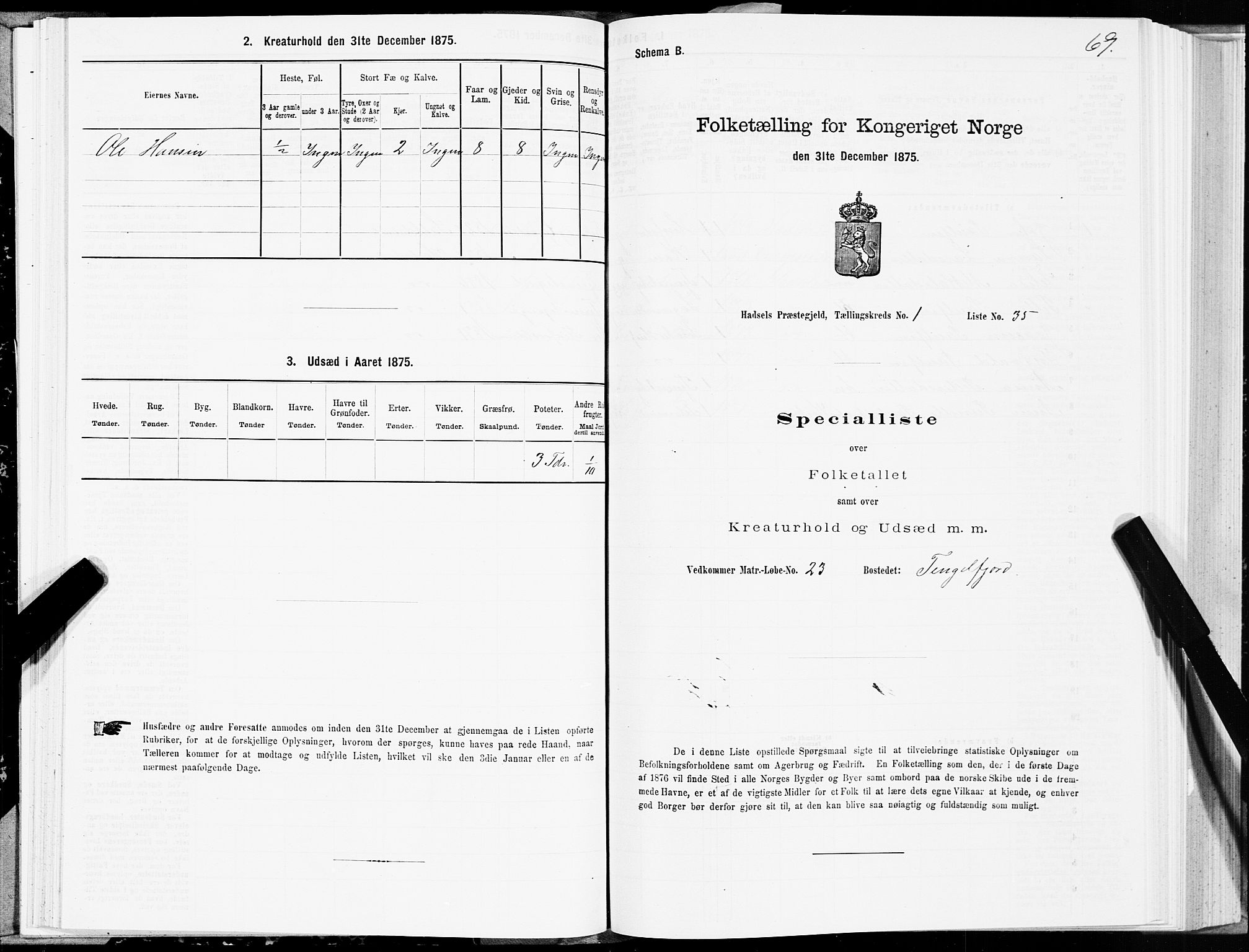 SAT, 1875 census for 1866P Hadsel, 1875, p. 1069
