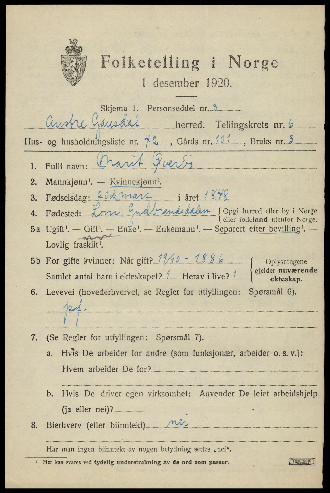 SAH, 1920 census for Østre Gausdal, 1920, p. 3846